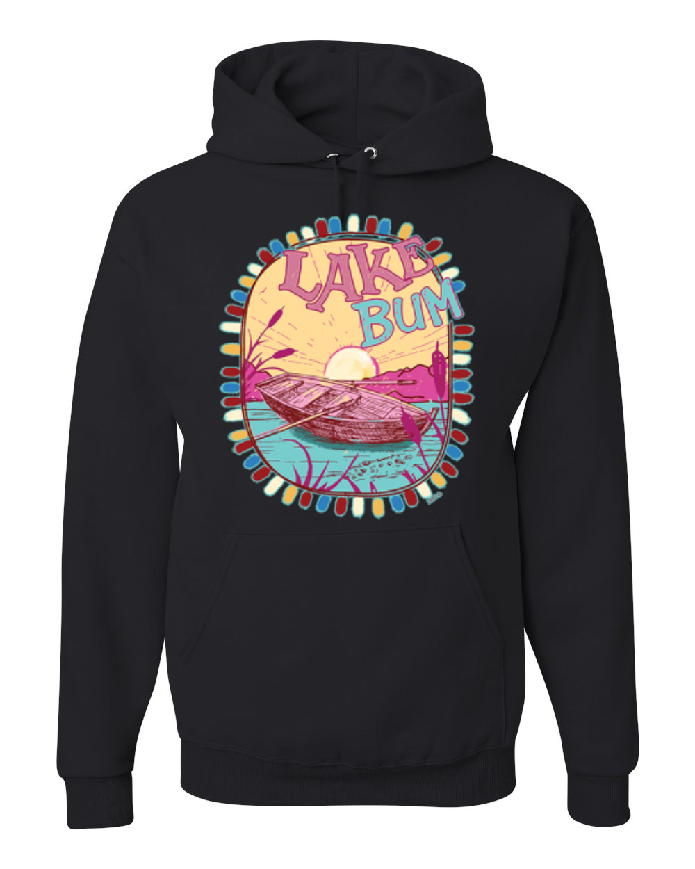 Lake Bum Sunrise Vacation Boating Pink and Blue Unisex Hoodie Sweatshirt