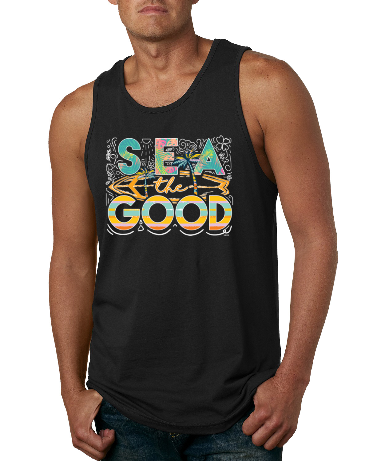Camiseta sin mangas Sea The Good tabla de surf Sun Rise Good Vibes naturaleza para hombre - Imagen 3 de 9