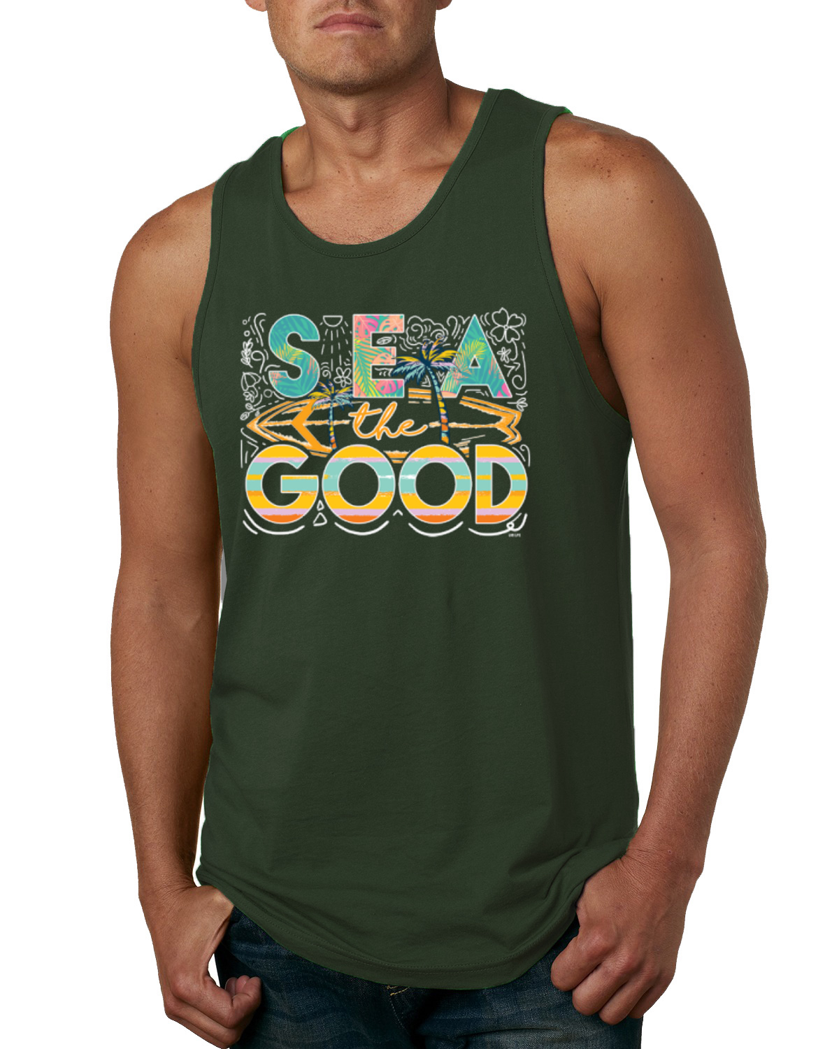 Camiseta sin mangas Sea The Good tabla de surf Sun Rise Good Vibes naturaleza para hombre - Imagen 4 de 9