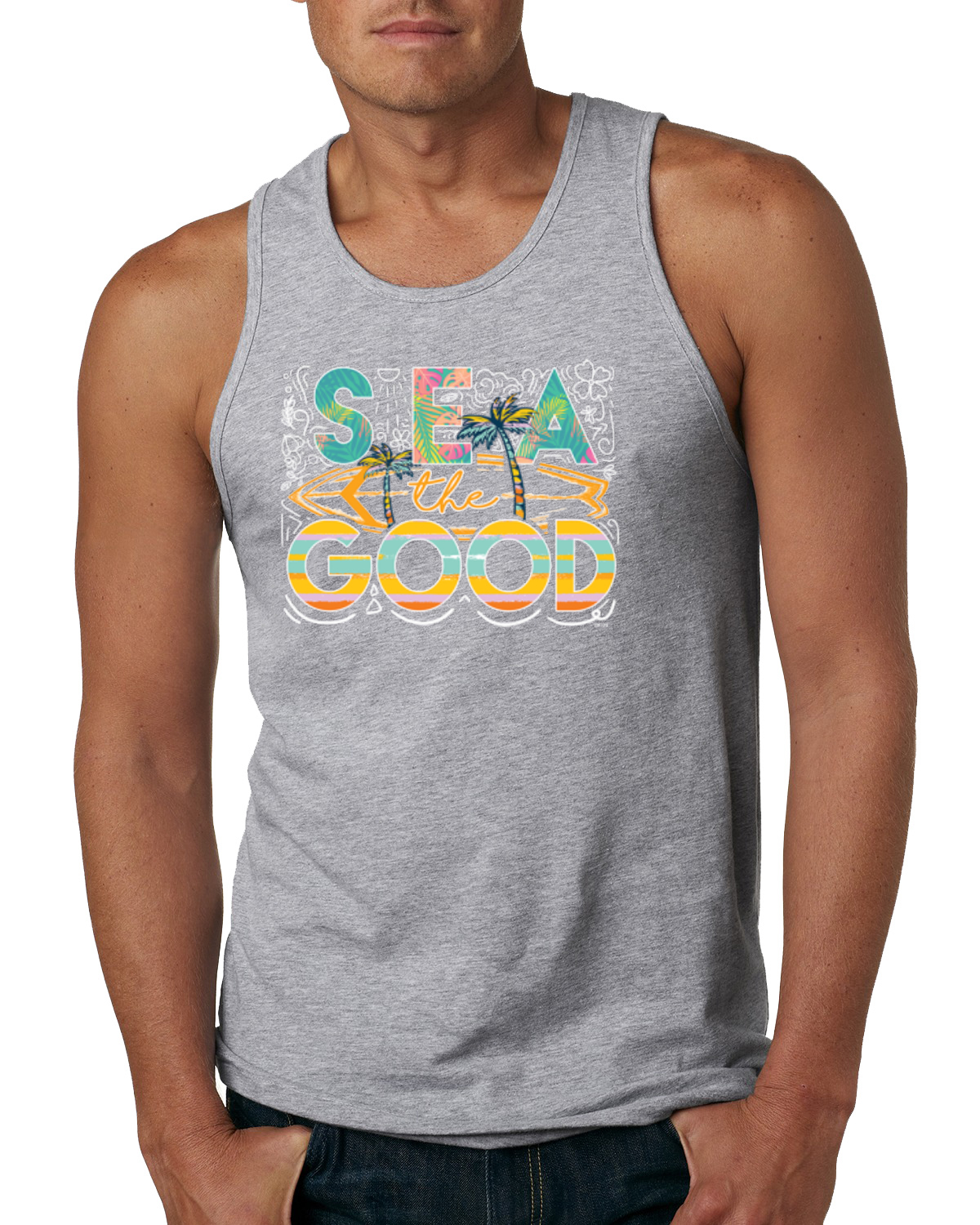 Camiseta sin mangas Sea The Good tabla de surf Sun Rise Good Vibes naturaleza para hombre - Imagen 5 de 9