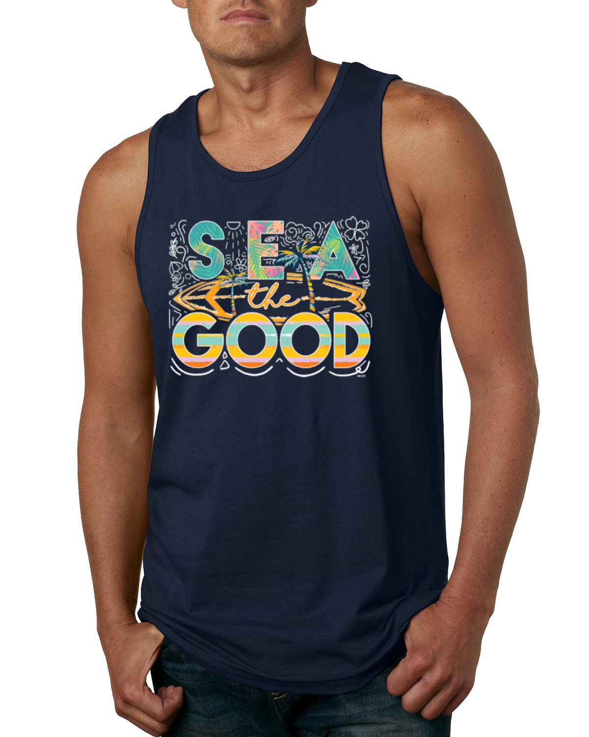 Camiseta sin mangas Sea The Good tabla de surf Sun Rise Good Vibes naturaleza para hombre - Imagen 6 de 9