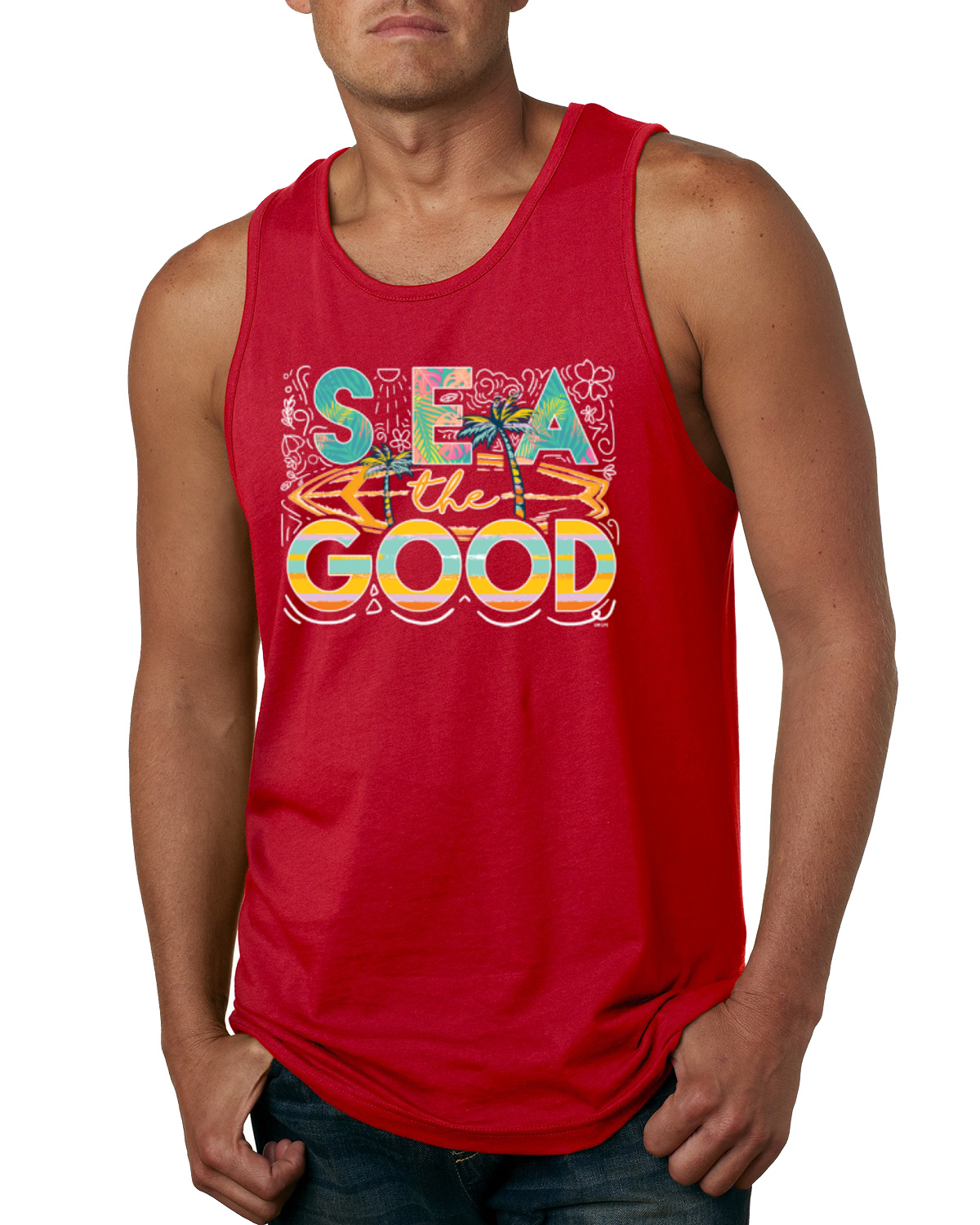 Camiseta sin mangas Sea The Good tabla de surf Sun Rise Good Vibes naturaleza para hombre - Imagen 7 de 9