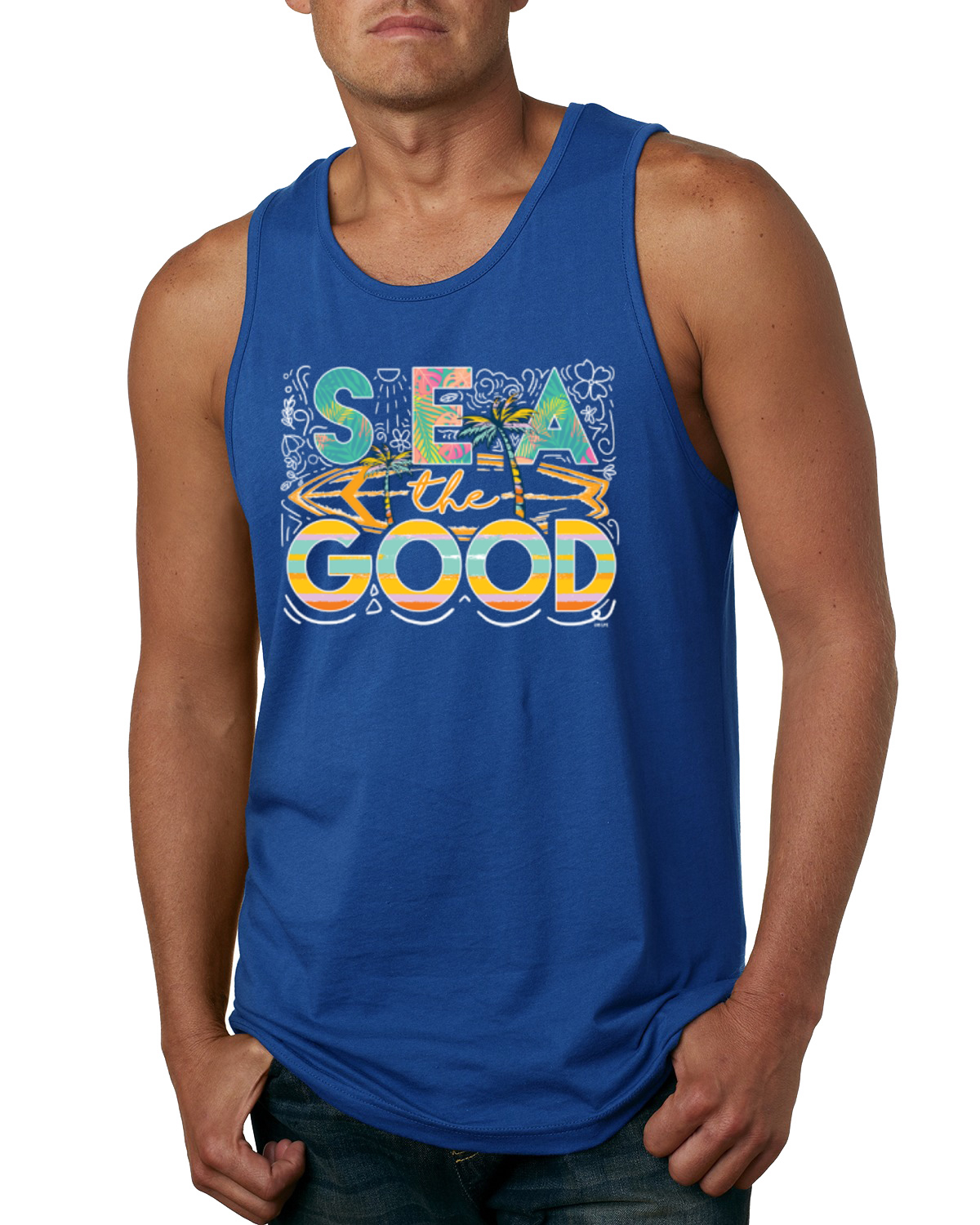 Camiseta sin mangas Sea The Good tabla de surf Sun Rise Good Vibes naturaleza para hombre - Imagen 8 de 9