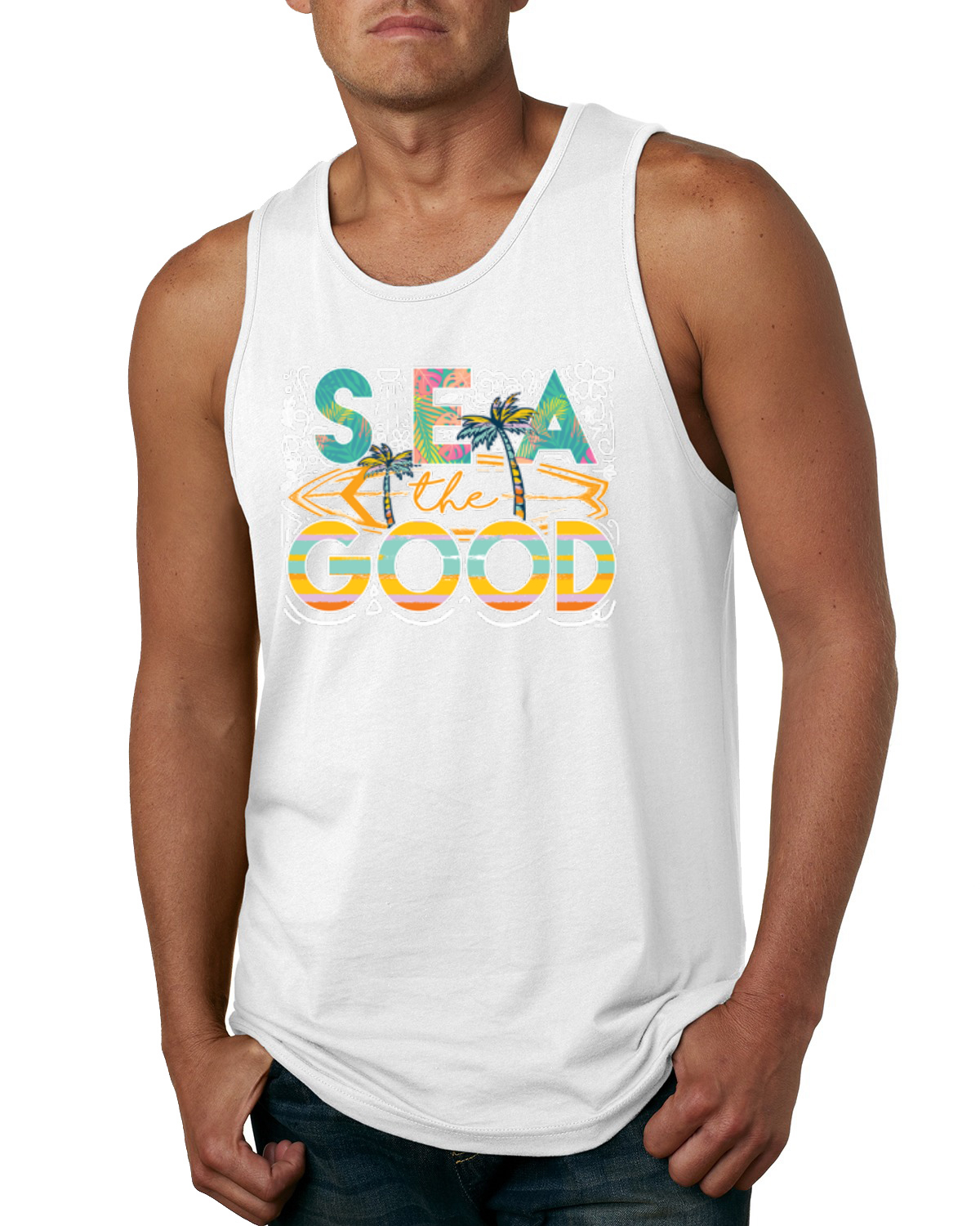 Camiseta sin mangas Sea The Good tabla de surf Sun Rise Good Vibes naturaleza para hombre - Imagen 9 de 9