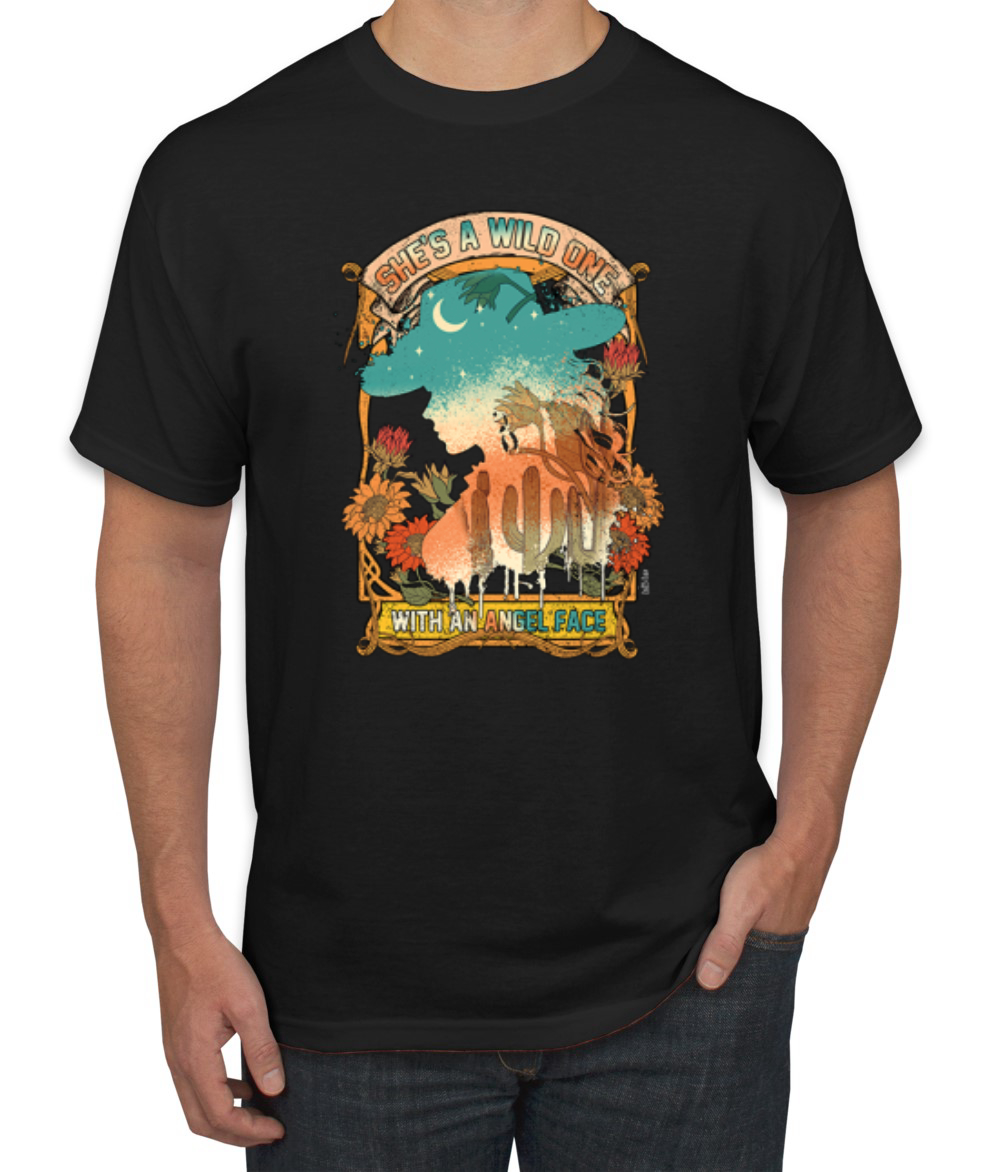 She’s A Wild One Country Angel Face Sunset Cowgirl Men TShirt