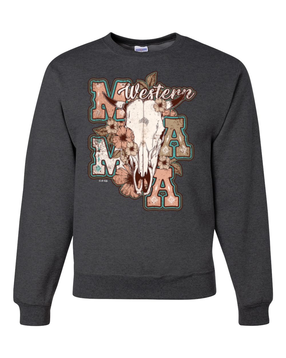 Western Ma Steer Pink And Grey Distressed Country Unisex Crewneck Sweatshirt - Imagen 6 de 21