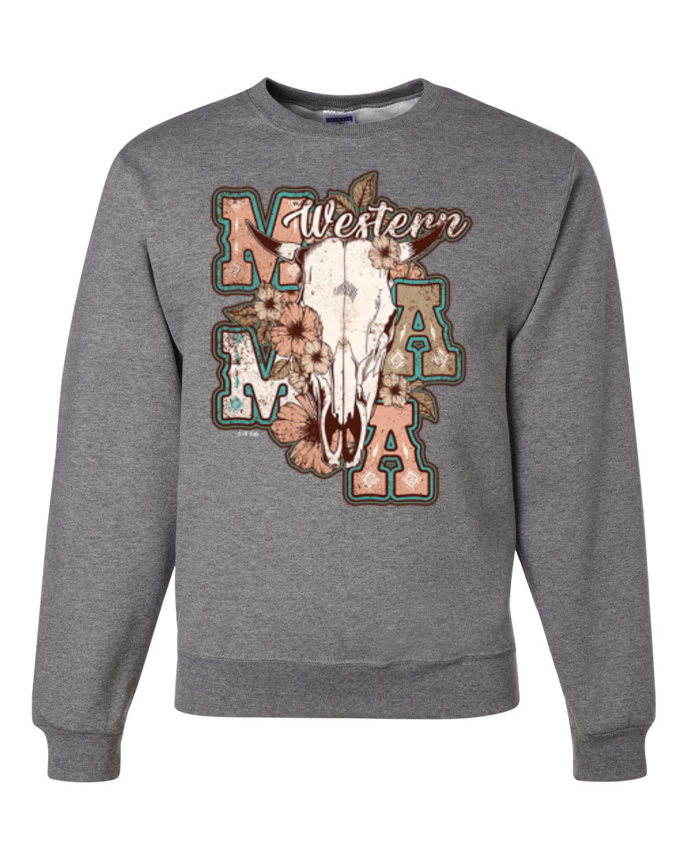 Western Ma Steer Pink And Grey Distressed Country Unisex Crewneck Sweatshirt - Imagen 7 de 21