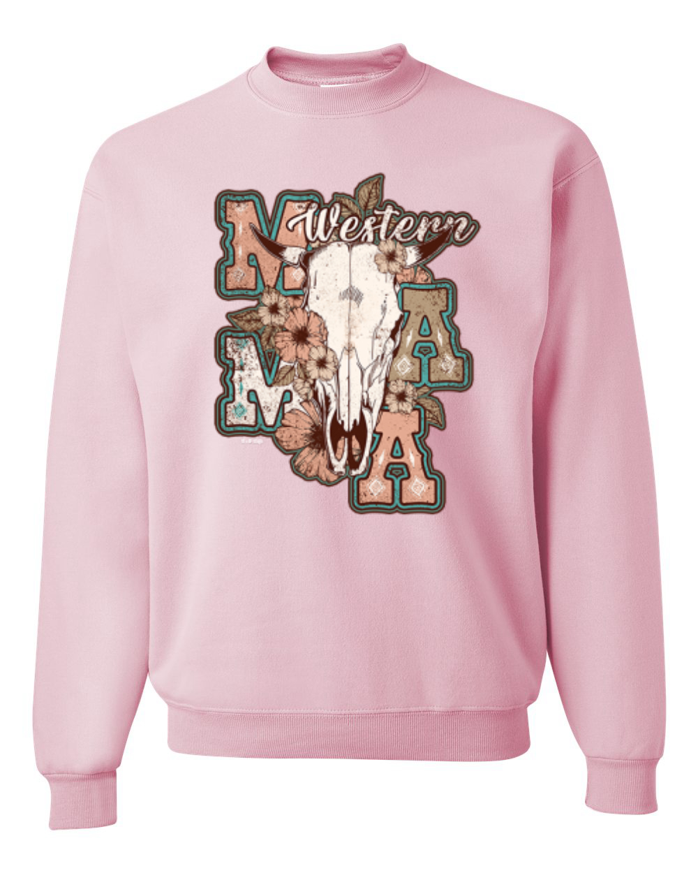 Western Ma Steer Pink And Grey Distressed Country Unisex Crewneck Sweatshirt - Imagen 9 de 21