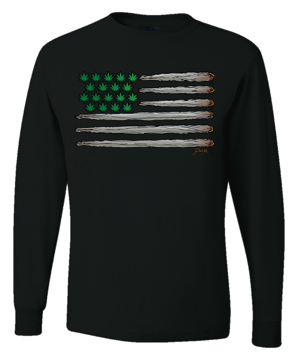 Weed US Flag Weed Men Long Sleeve Shirt - Picture 3 of 8