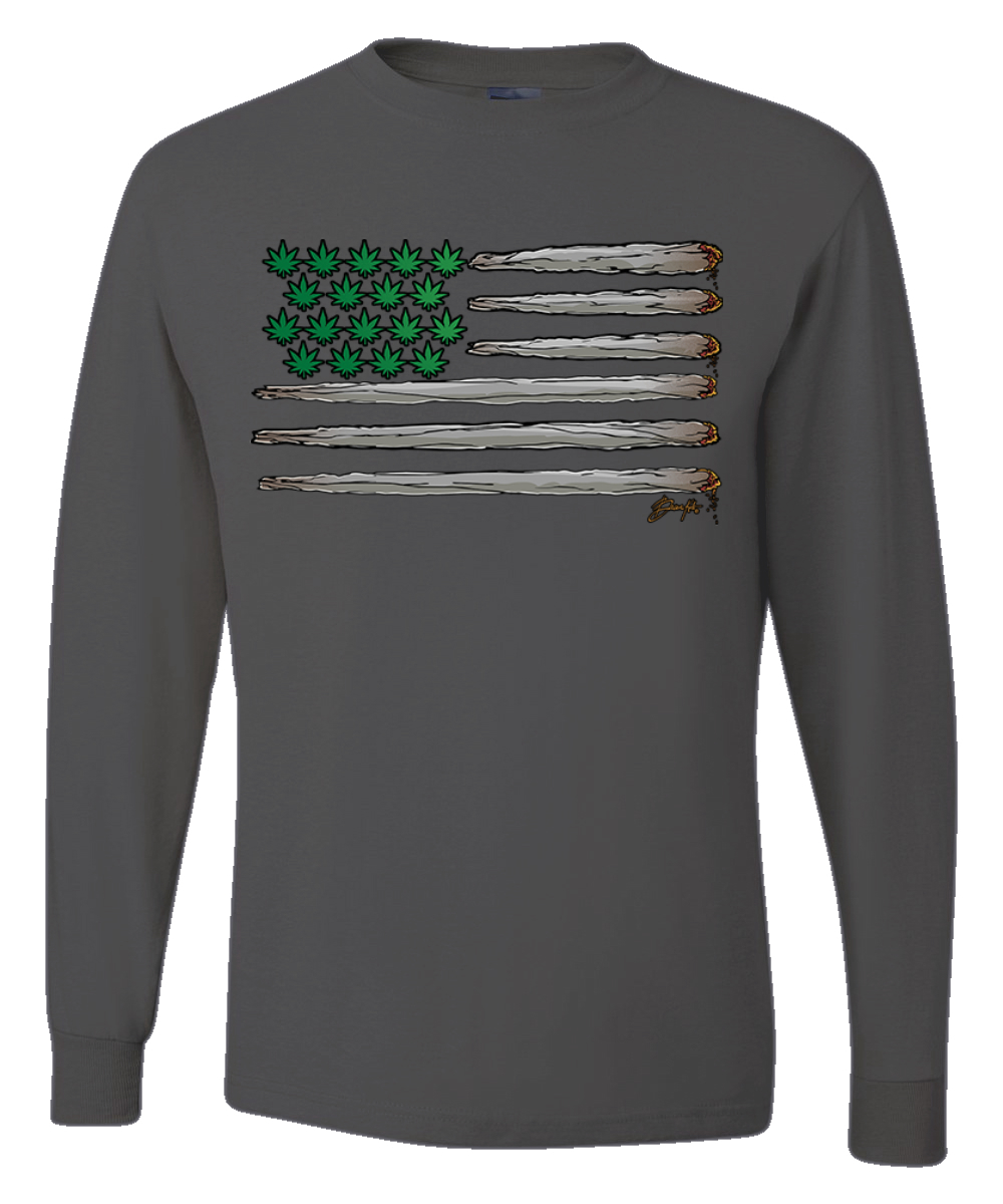 Weed US Flag Weed Men Long Sleeve Shirt - Picture 4 of 8