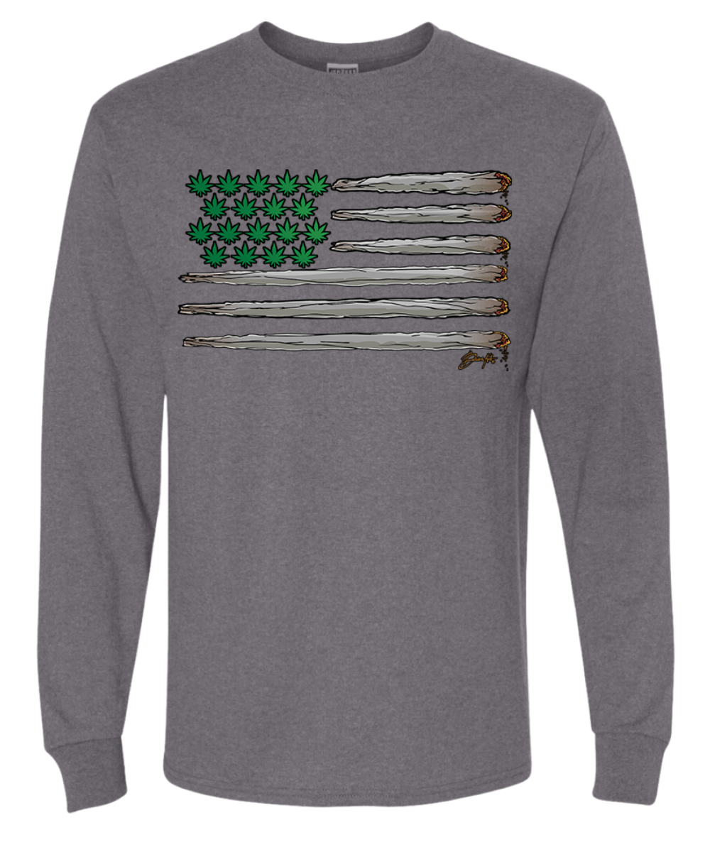Weed US Flag Weed Men Long Sleeve Shirt - Picture 6 of 8