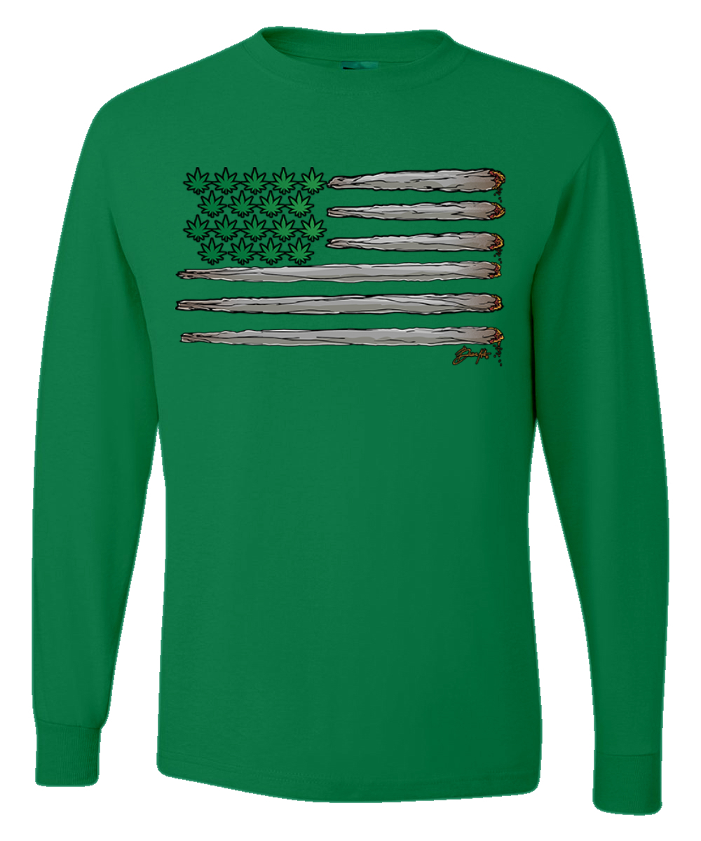 Weed US Flag Weed Men Long Sleeve Shirt - Picture 7 of 8