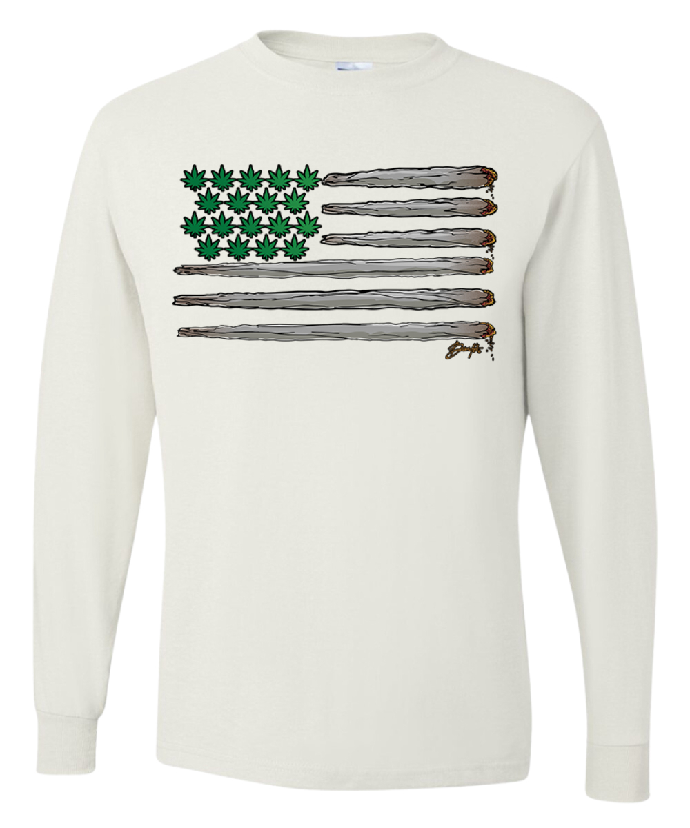 Weed US Flag Weed Men Long Sleeve Shirt - Picture 8 of 8
