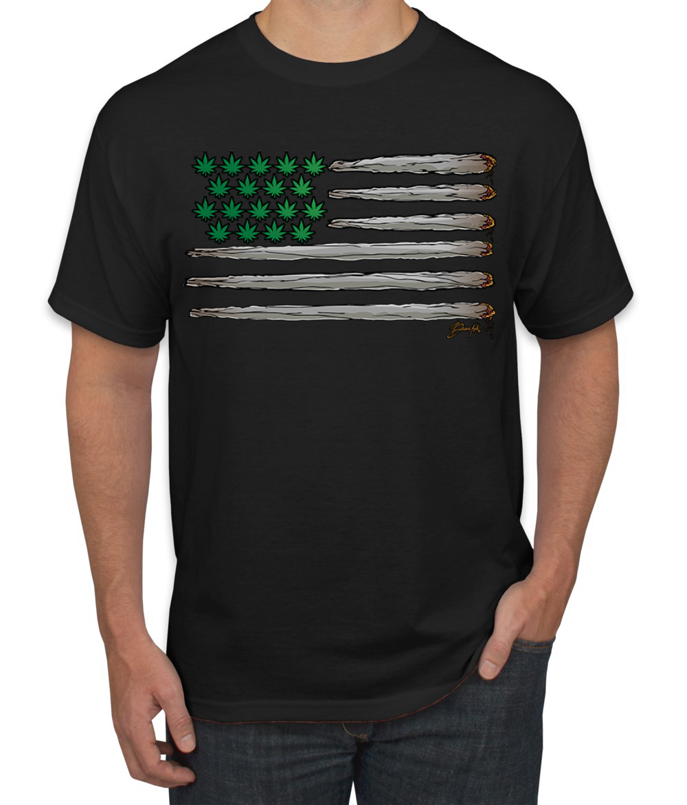Weed US Flag Weed Men T-Shirt - Picture 3 of 8
