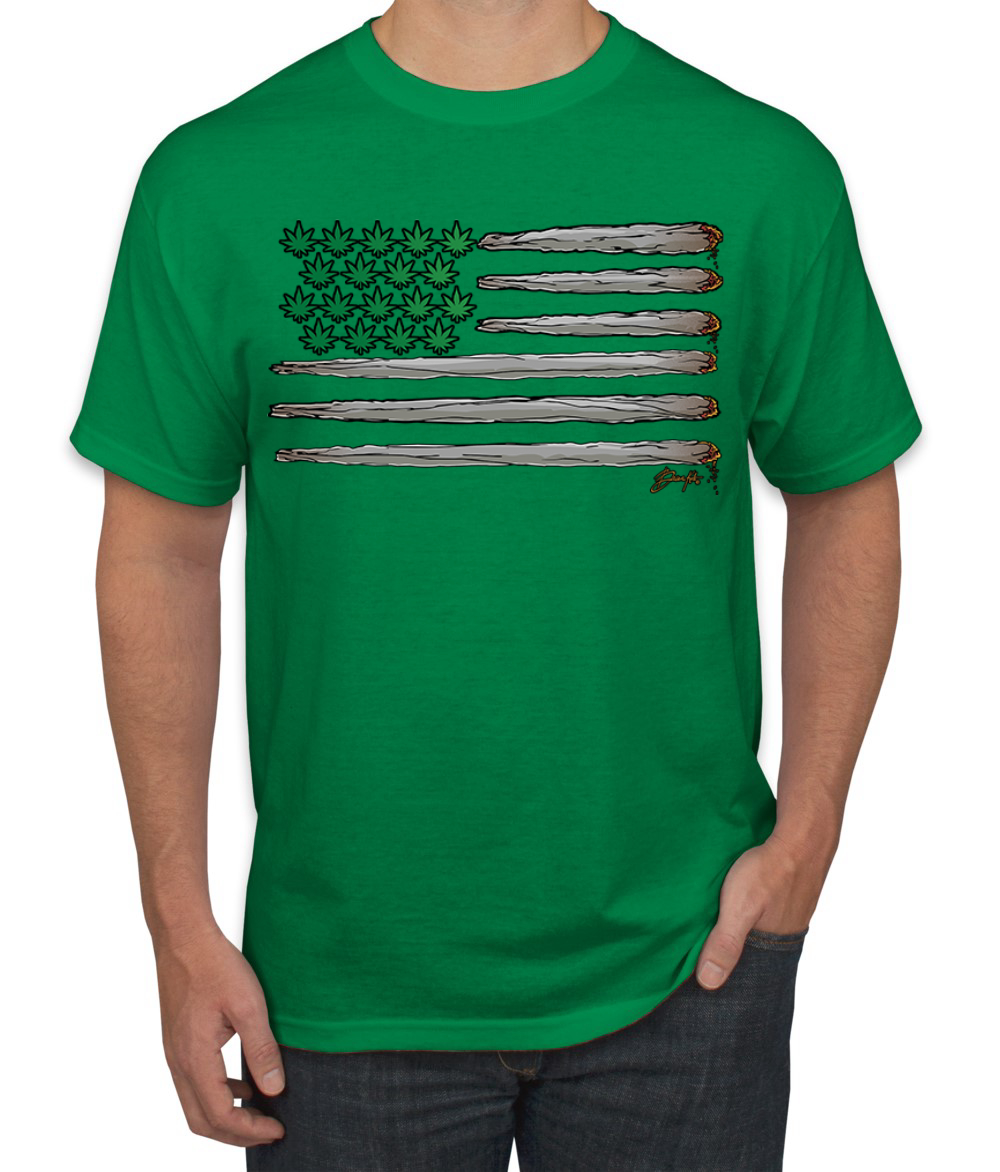 Weed US Flag Weed Men T-Shirt - Picture 7 of 8