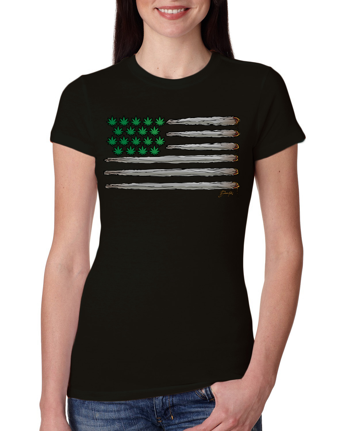 Weed US Flag Weed Women Slim Fit Junior Tee - Picture 3 of 6