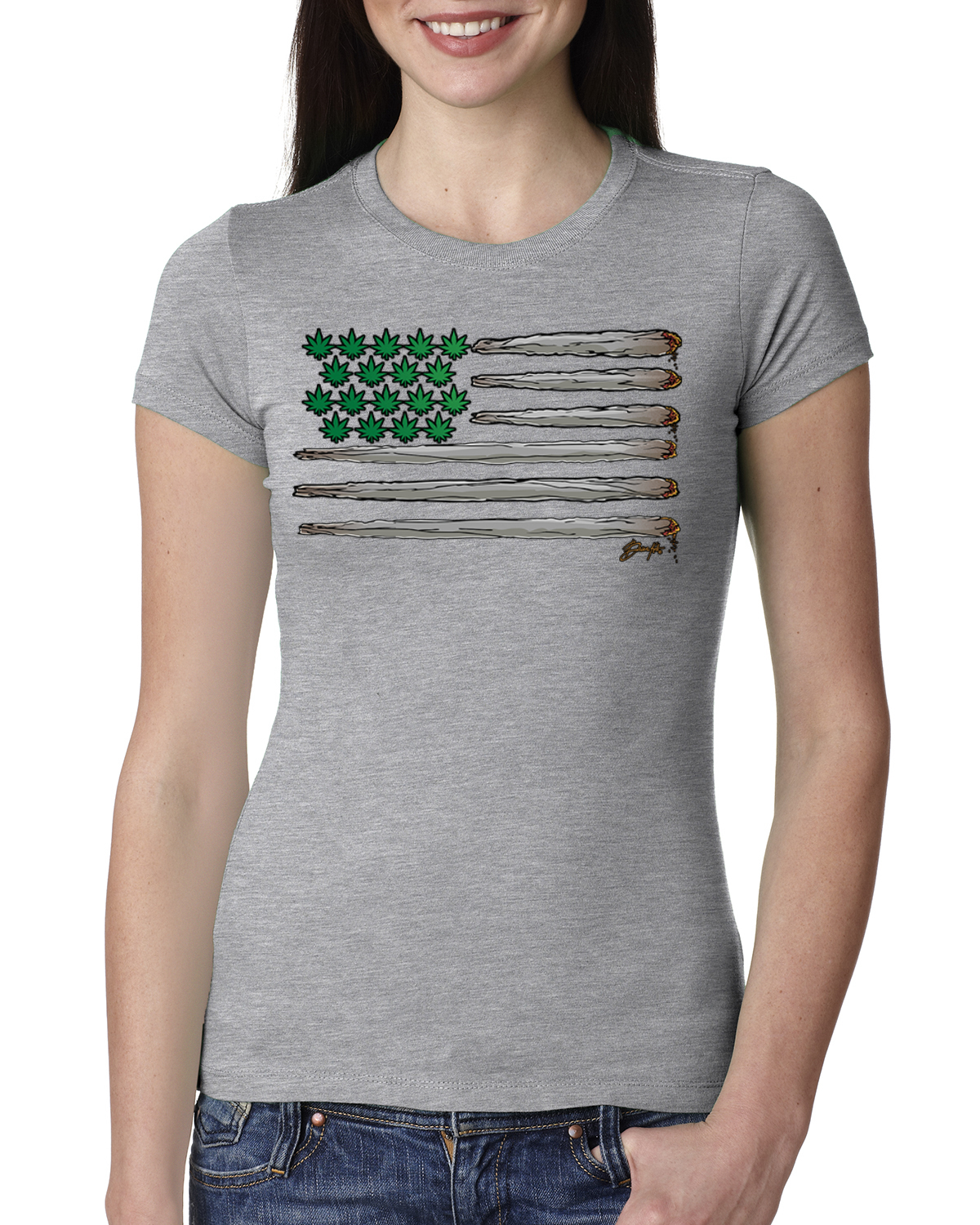 Weed US Flag Weed Women Slim Fit Junior Tee - Picture 4 of 6