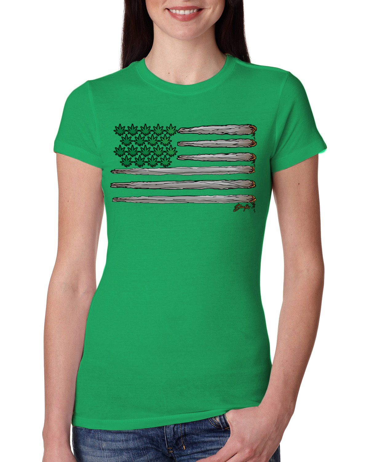 Weed US Flag Weed Women Slim Fit Junior Tee - Picture 5 of 6