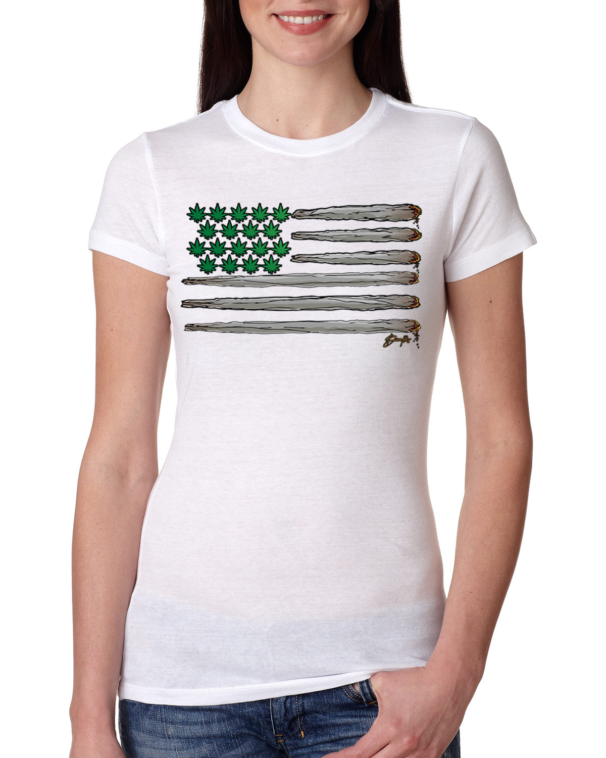Weed US Flag Weed Women Slim Fit Junior Tee - Picture 6 of 6