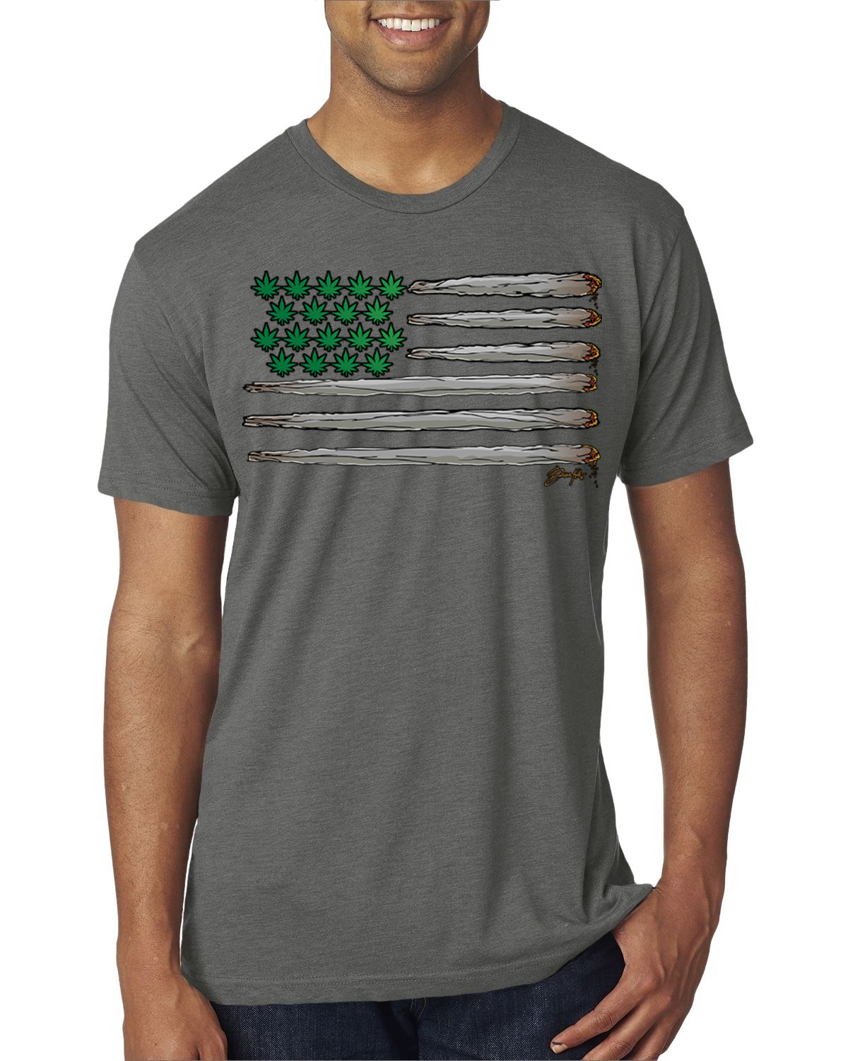 T-shirt uomo Weed bandiera degli Stati Uniti Premium Tri Blend - Foto 7 di 8