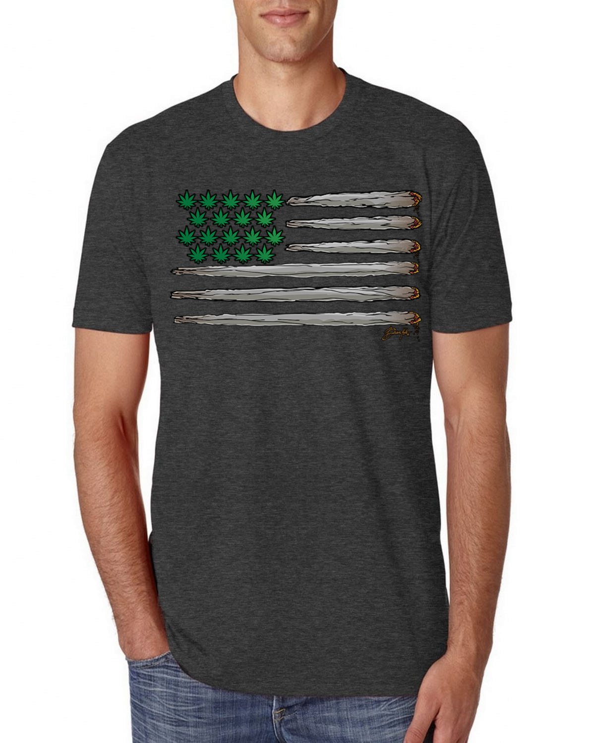 T-shirt uomo Weed bandiera degli Stati Uniti Premium Tri Blend - Foto 5 di 8