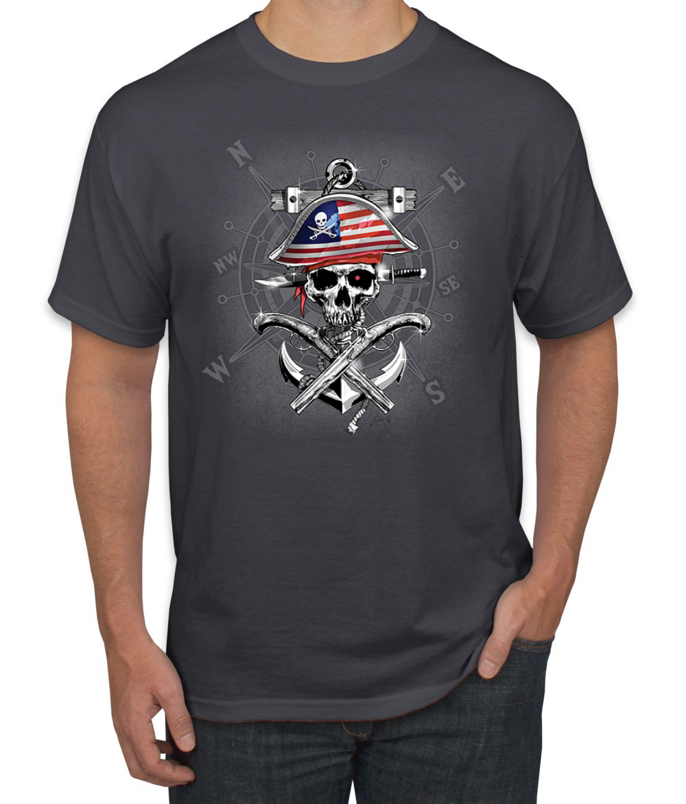 Camiseta para hombre American Pirate Skull Compassf - Imagen 4 de 28
