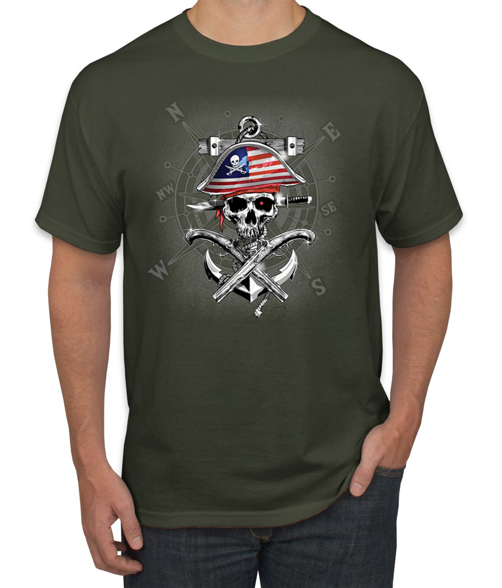 Camiseta para hombre American Pirate Skull Compassf - Imagen 27 de 28