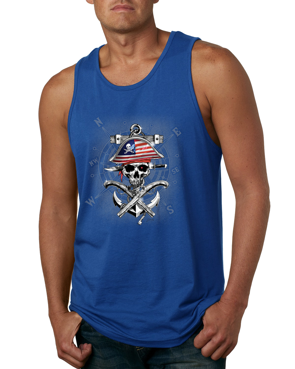 American Pirate Skull Compass Men Tank Top - Picture 8 of 9