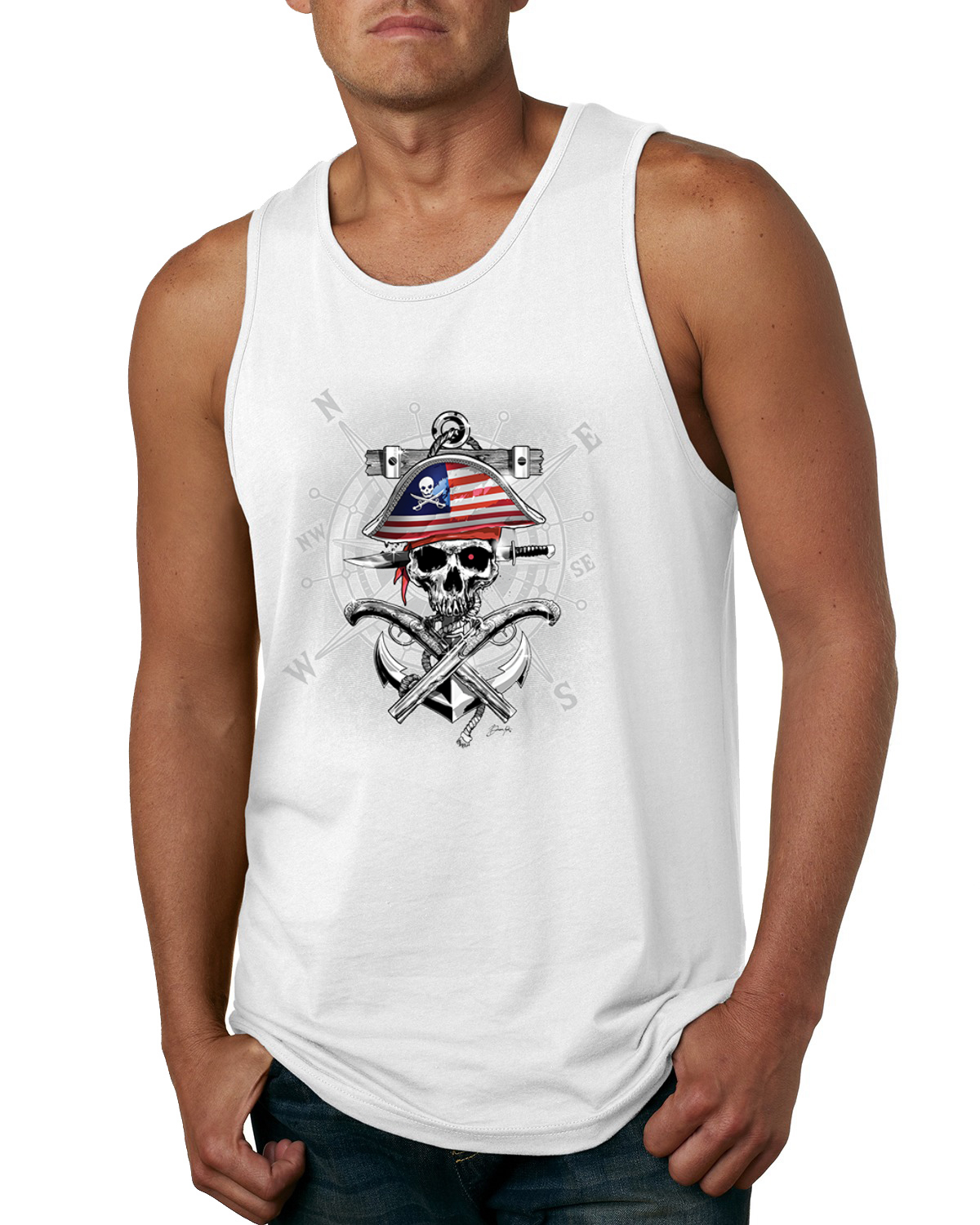 American Pirate Skull Compass Men Tank Top - Picture 9 of 9