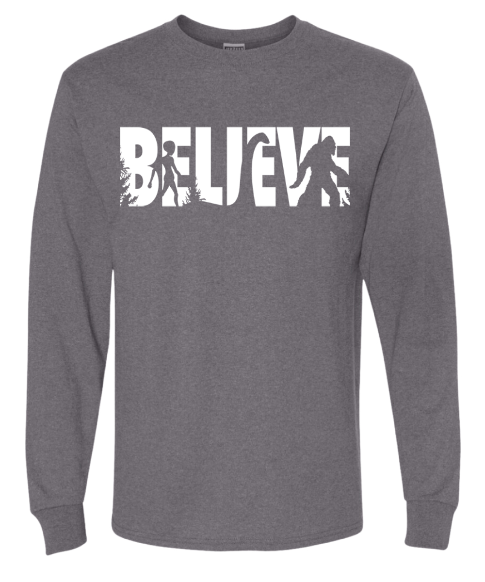 Believe Bigfoot Aliens  Men Long Sleeve Shirt