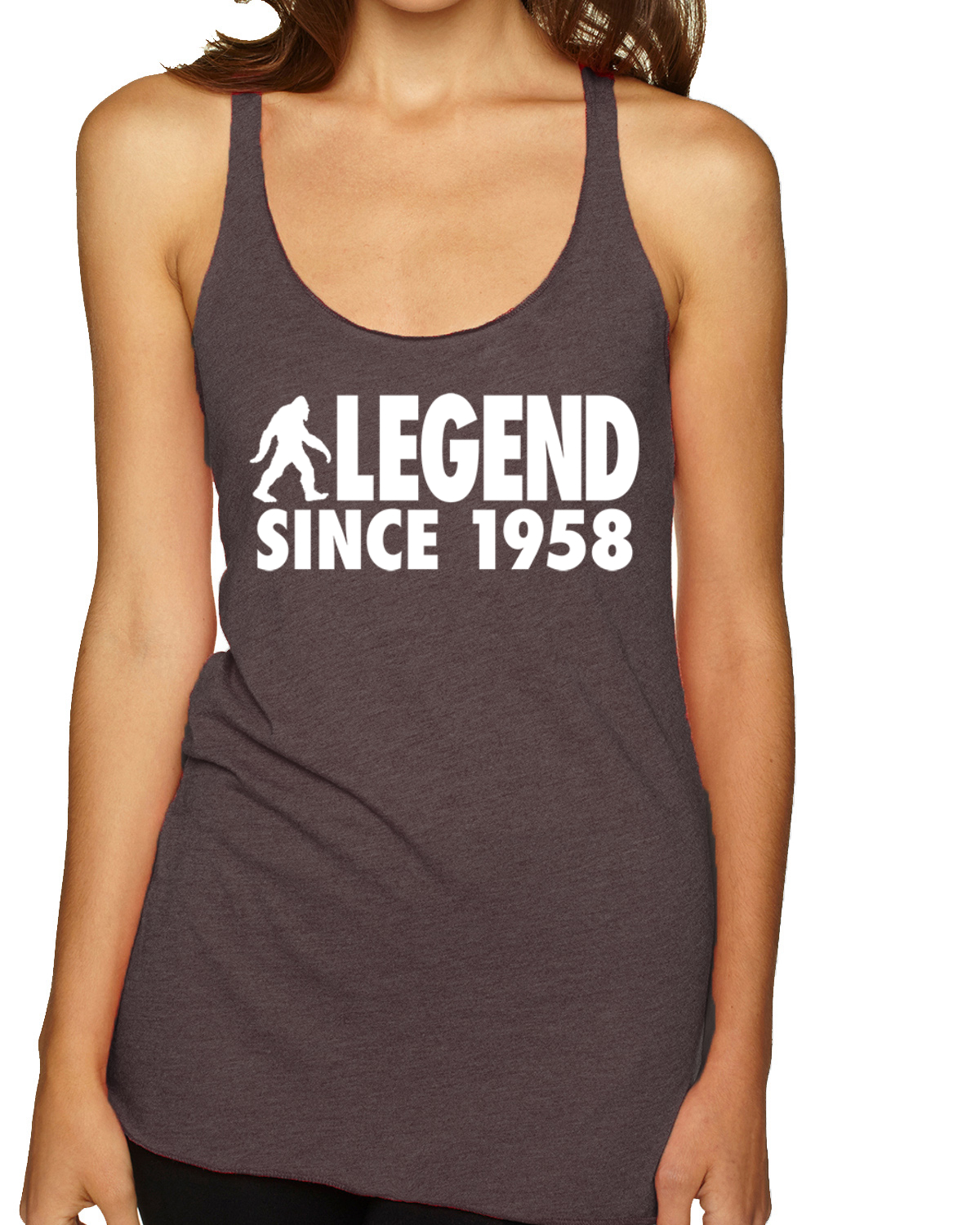 Bigfoot Sasquatch Legend Since 1958 Tri-Blend Racerback Tank Top - Picture 3 of 16