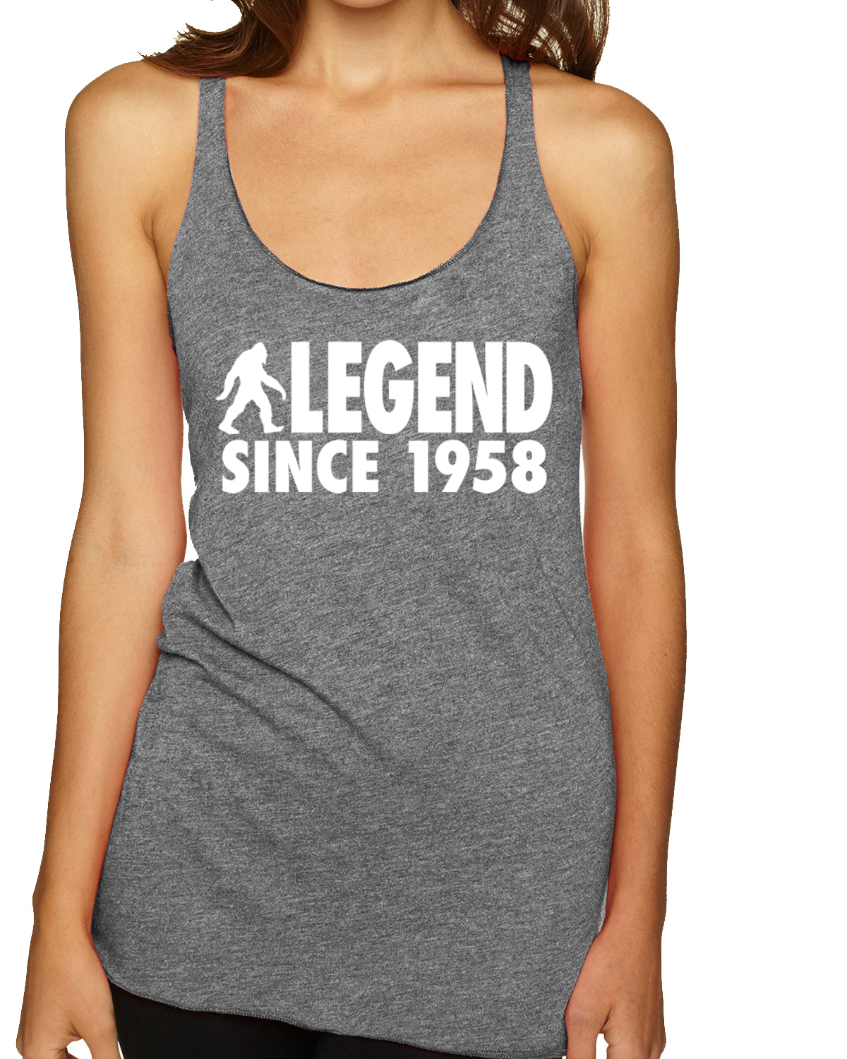 Bigfoot Sasquatch Legend Since 1958 Tri-Blend Racerback Tank Top - Picture 8 of 16