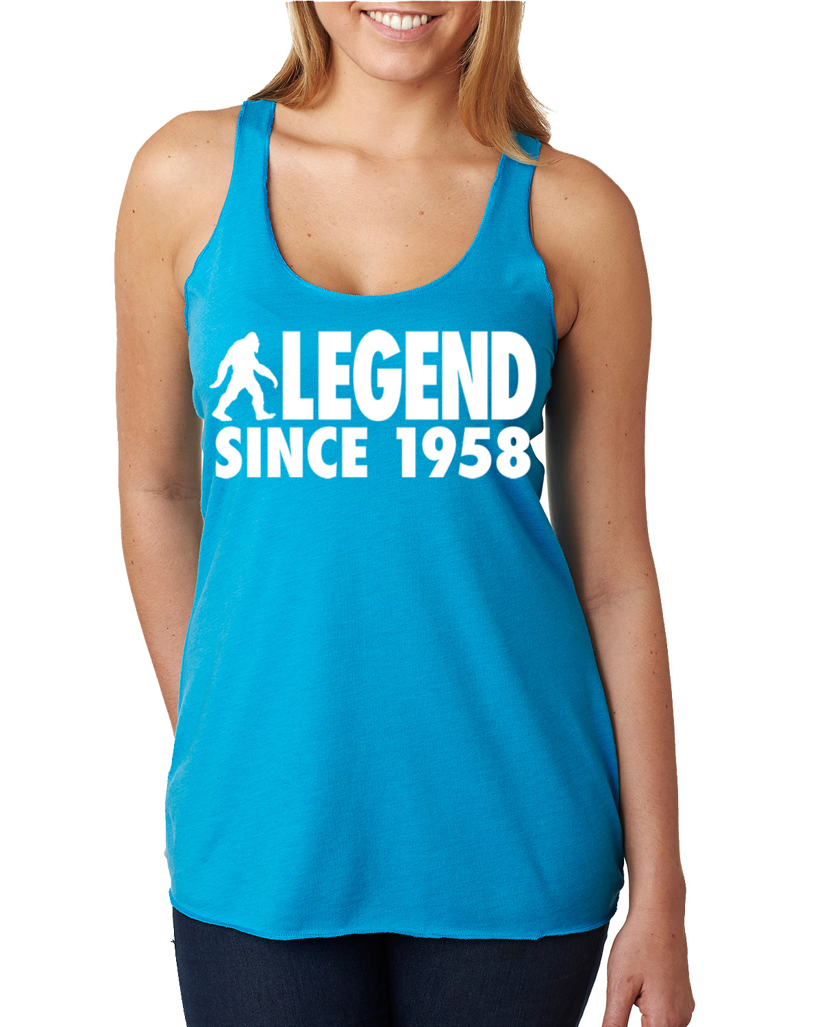 Bigfoot Sasquatch Legend Since 1958 Tri-Blend Racerback Tank Top - Picture 13 of 16