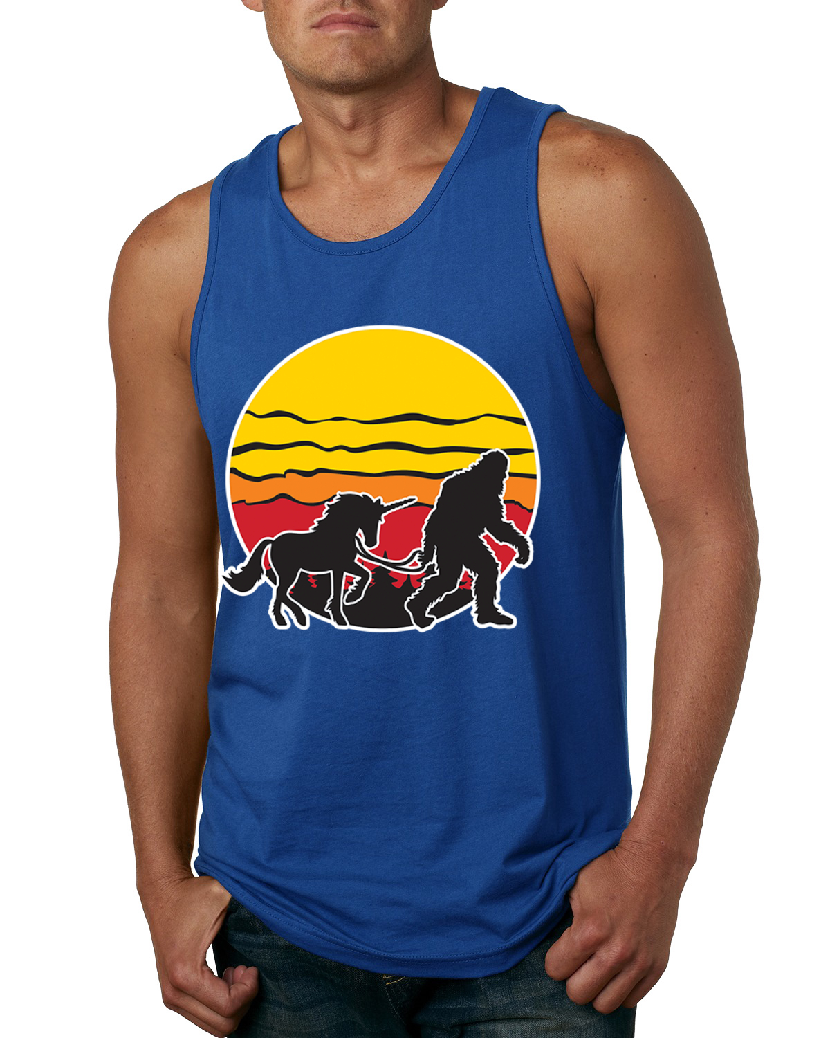 Camiseta sin mangas Sunset Silhoutte Unicornio y Sasquatch para hombre - Imagen 8 de 9