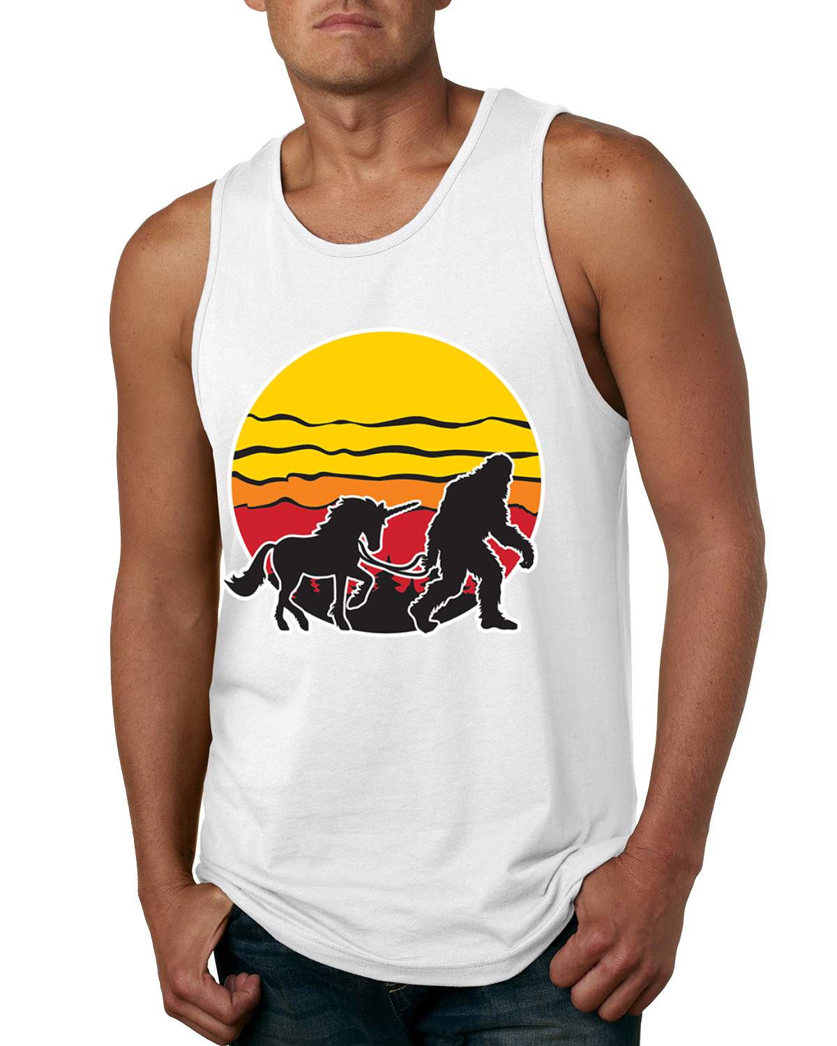 Camiseta sin mangas Sunset Silhoutte Unicornio y Sasquatch para hombre - Imagen 9 de 9