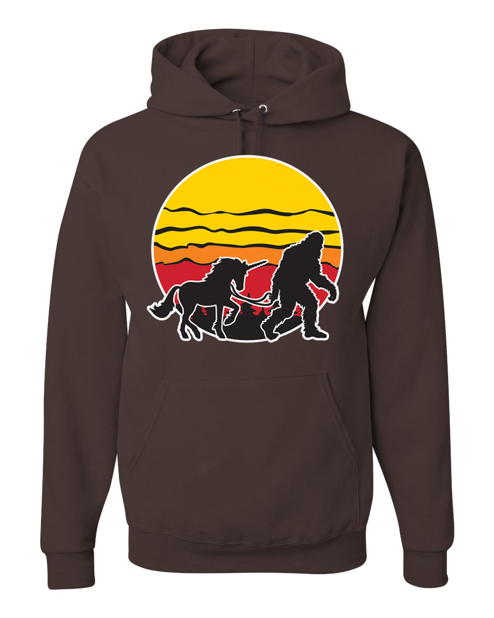 Sunset Silhoutte Unicorn and Sasquatch Unisex Hoodie Sweatshirt - Picture 22 of 28