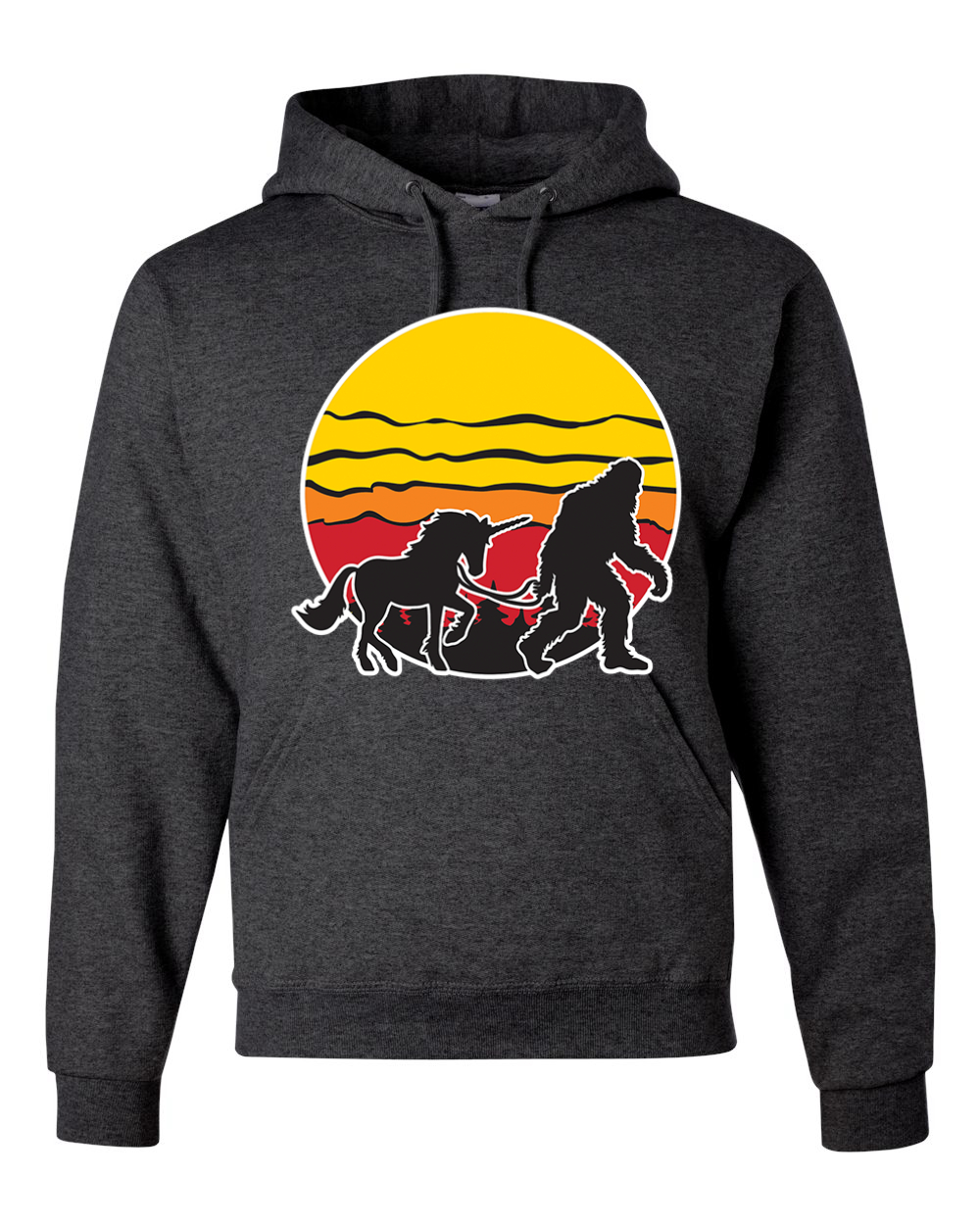 Sunset Silhoutte Unicorn and Sasquatch Unisex Hoodie Sweatshirt - Picture 7 of 28