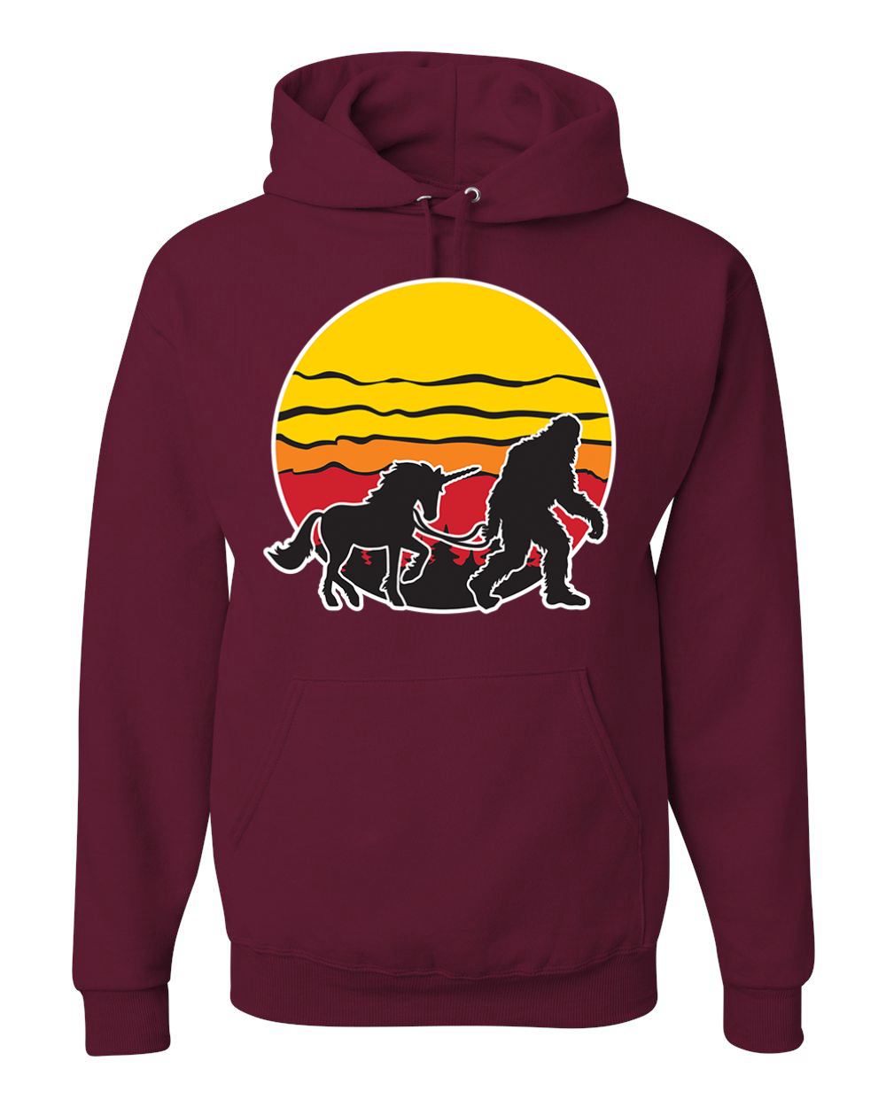 Sunset Silhoutte Unicorn and Sasquatch Unisex Hoodie Sweatshirt - Picture 11 of 28