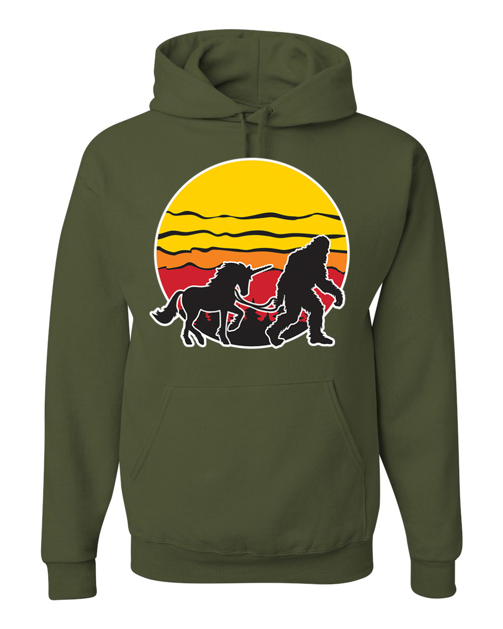 Sunset Silhoutte Unicorn and Sasquatch Unisex Hoodie Sweatshirt - Picture 25 of 28