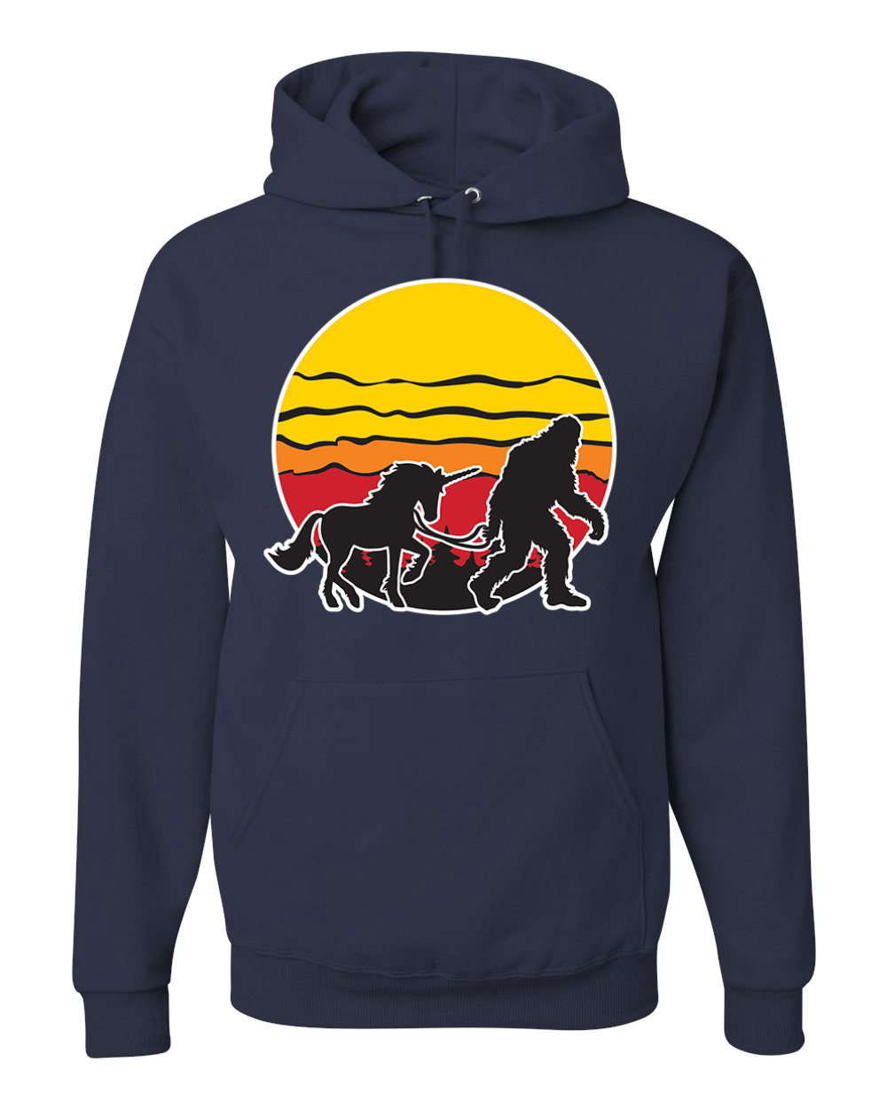 Sunset Silhoutte Unicorn and Sasquatch Unisex Hoodie Sweatshirt - Picture 12 of 28