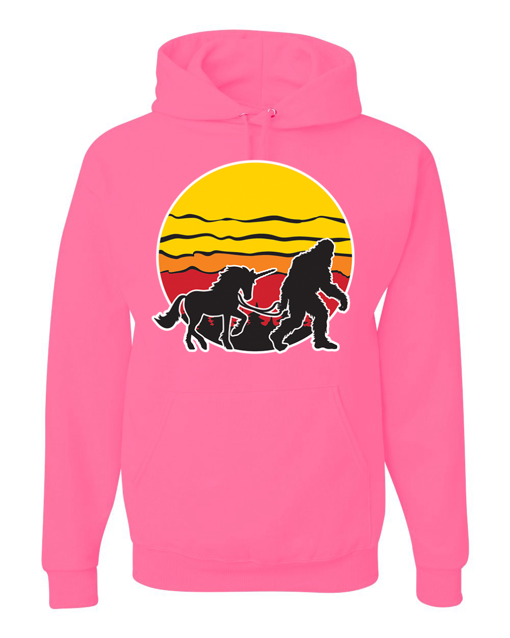 Sunset Silhoutte Unicorn and Sasquatch Unisex Hoodie Sweatshirt - Picture 13 of 28