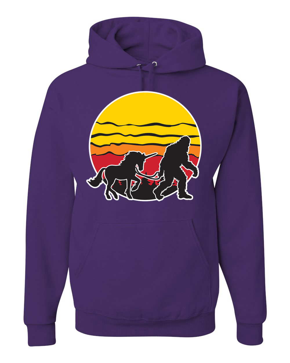 Sunset Silhoutte Unicorn and Sasquatch Unisex Hoodie Sweatshirt - Picture 15 of 28