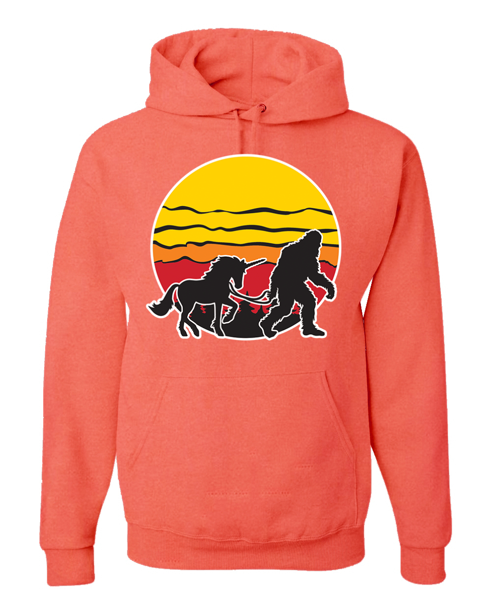 Sunset Silhoutte Unicorn and Sasquatch Unisex Hoodie Sweatshirt - Picture 27 of 28