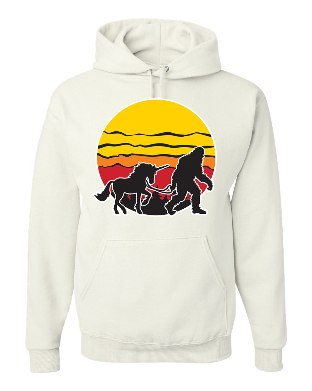 Sunset Silhoutte Unicorn and Sasquatch Unisex Hoodie Sweatshirt - Picture 21 of 28