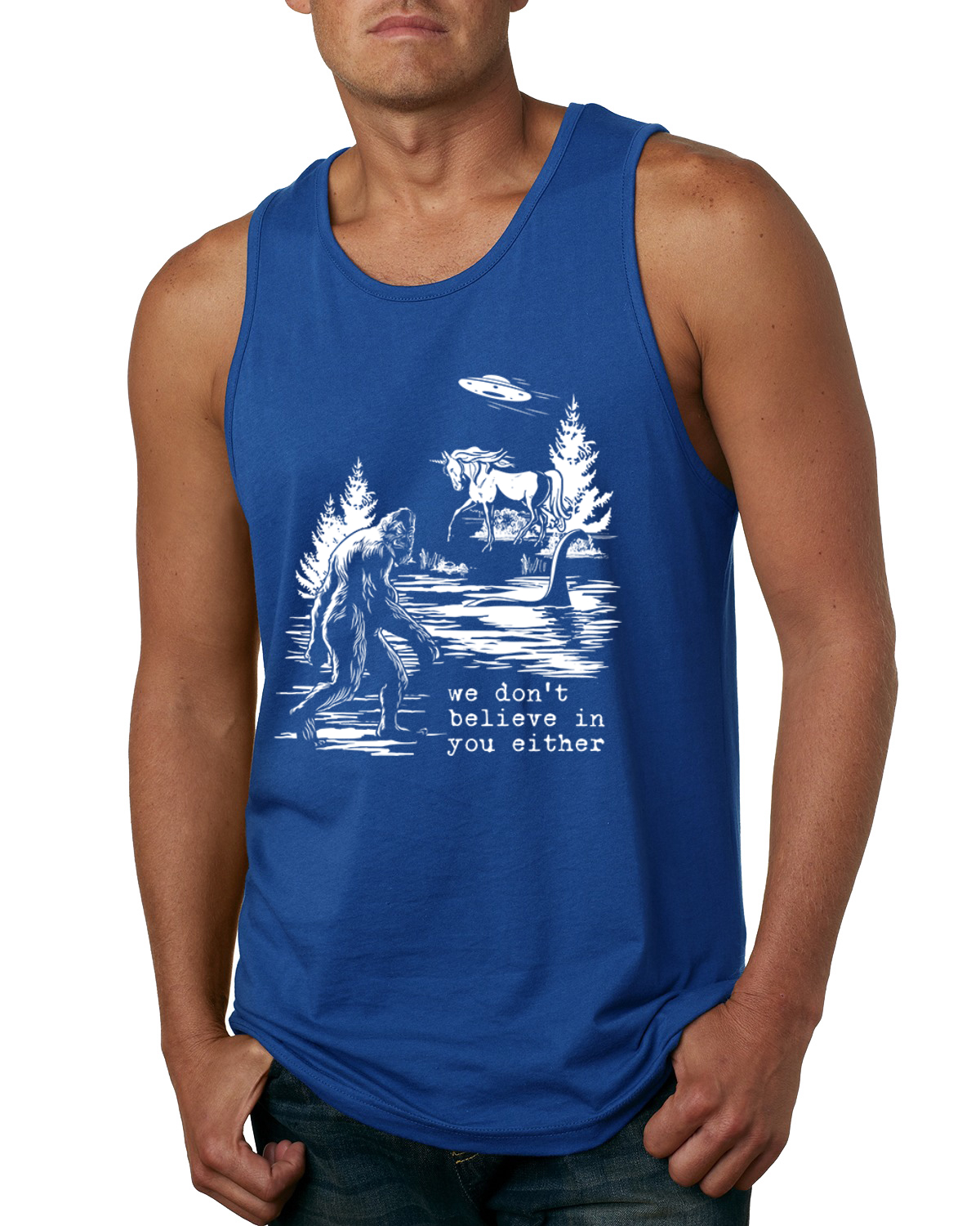 Camiseta sin mangas We Don't Believe Either Bigfoot Unicorns para hombre - Imagen 8 de 9