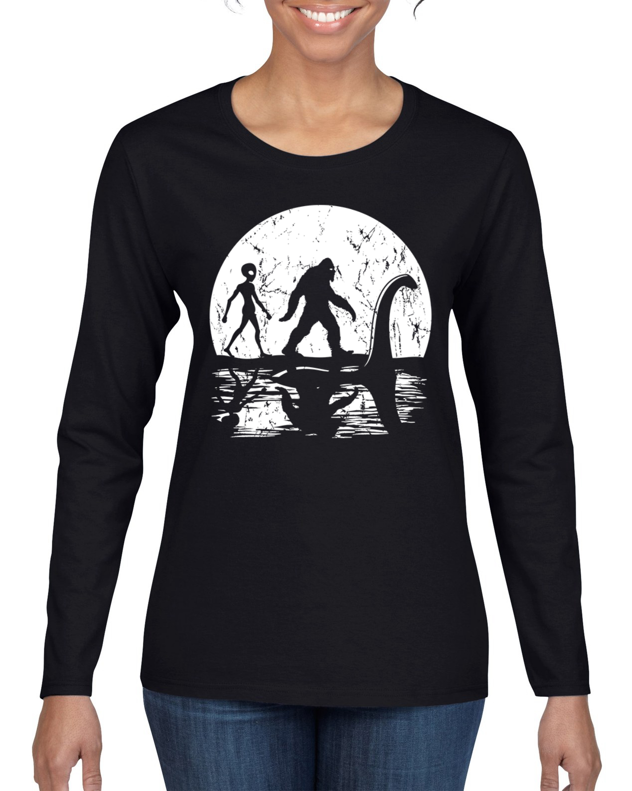 Camiseta Moon Silhoutte Bigfoot Shadow Big 3 Mitos Mujeres Gráfica Mangas Largas - Imagen 3 de 13