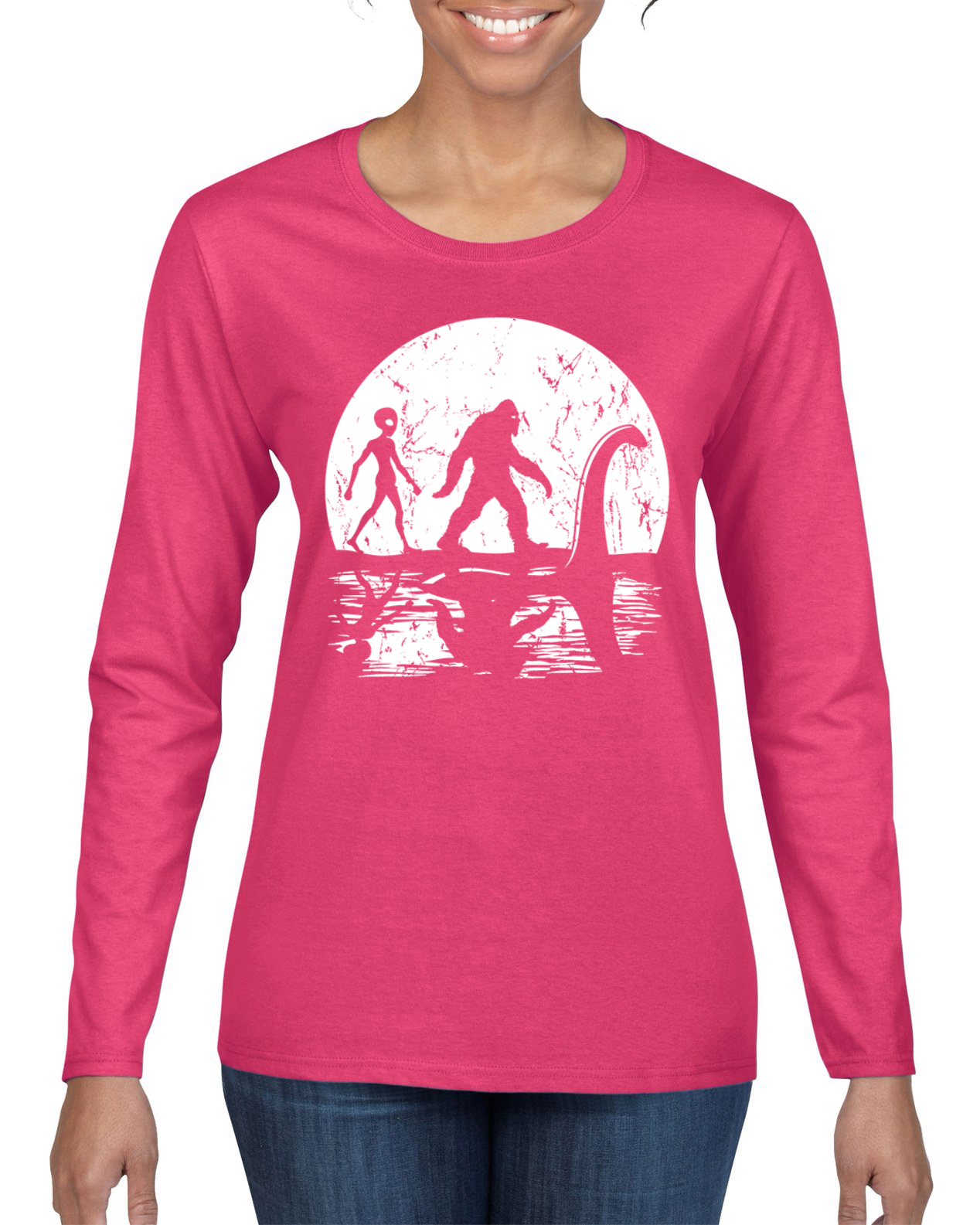 Camiseta Moon Silhoutte Bigfoot Shadow Big 3 Mitos Mujeres Gráfica Mangas Largas - Imagen 4 de 13