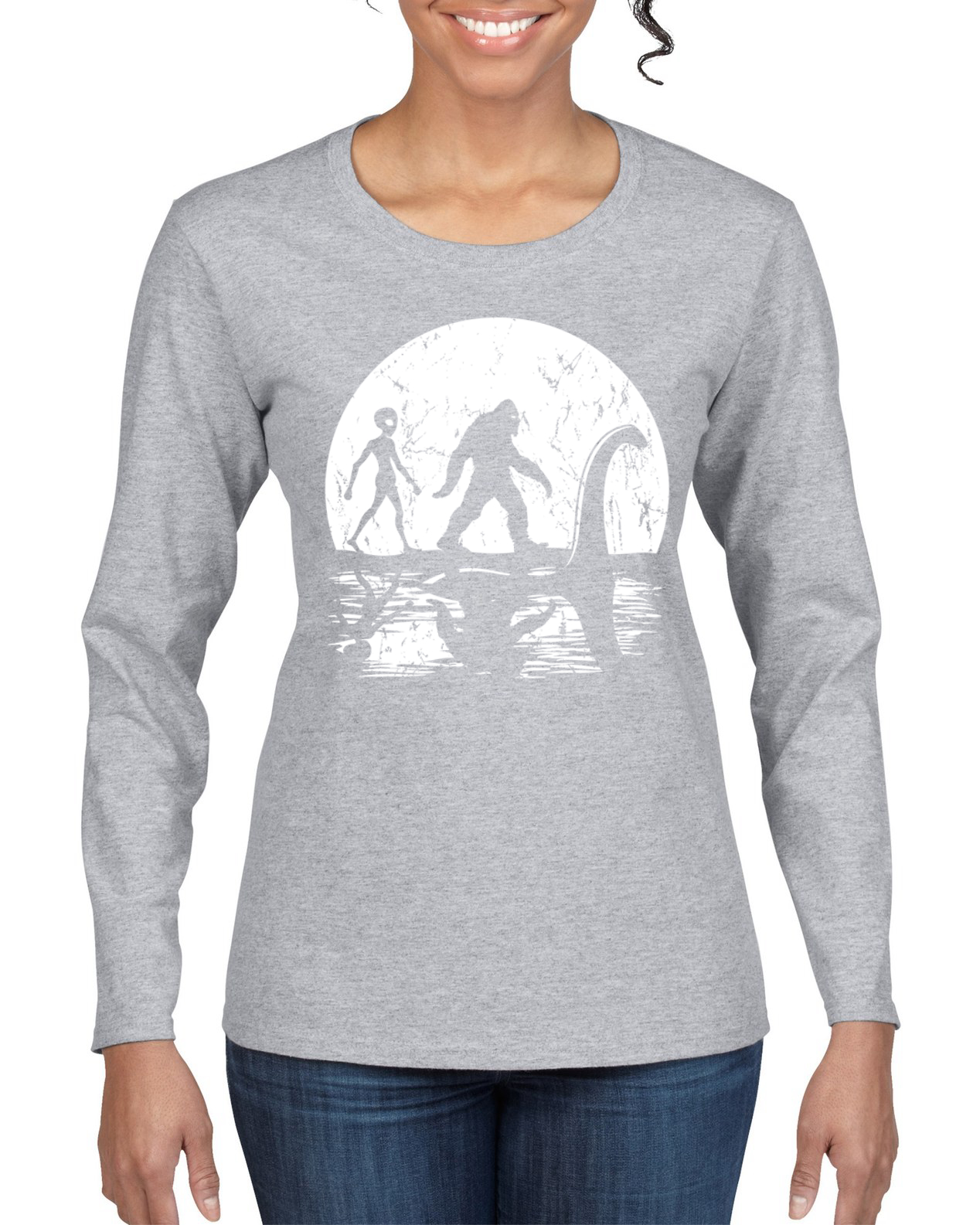 Camiseta Moon Silhoutte Bigfoot Shadow Big 3 Mitos Mujeres Gráfica Mangas Largas - Imagen 5 de 13