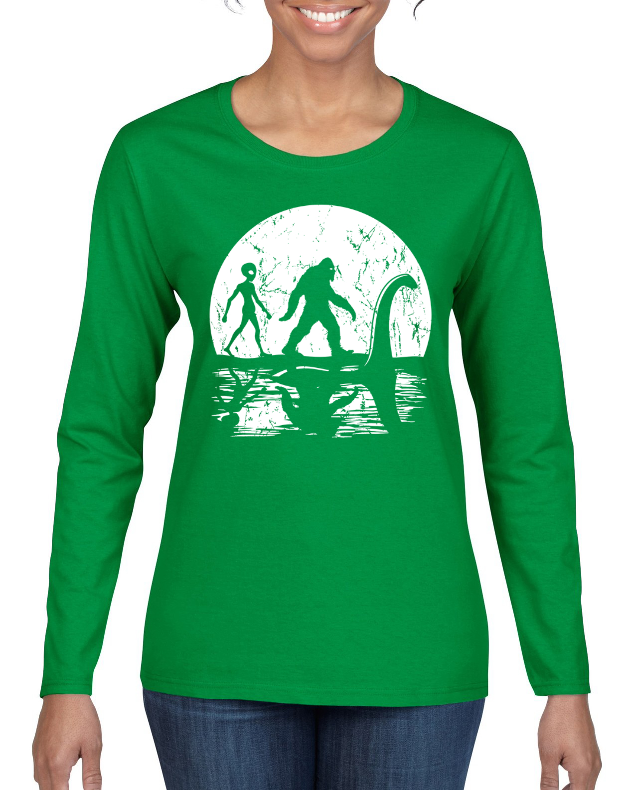 Camiseta Moon Silhoutte Bigfoot Shadow Big 3 Mitos Mujeres Gráfica Mangas Largas - Imagen 6 de 13