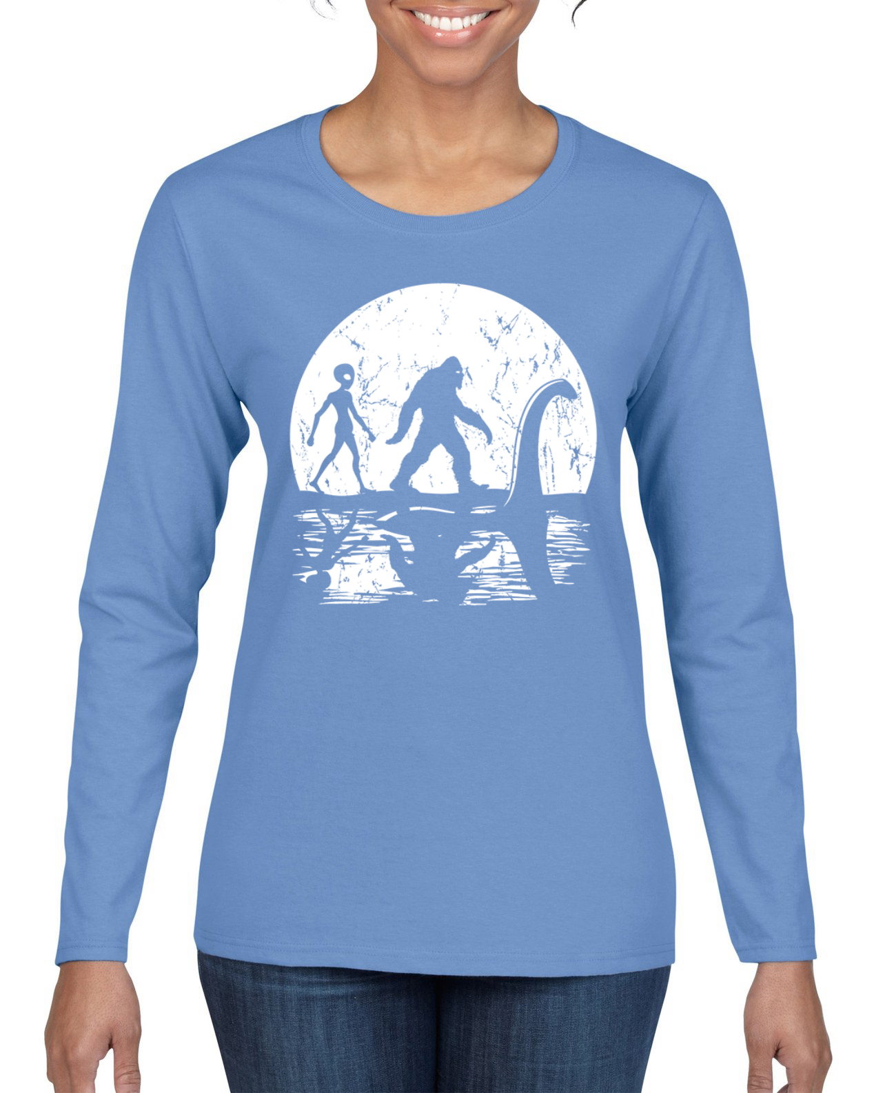 Camiseta Moon Silhoutte Bigfoot Shadow Big 3 Mitos Mujeres Gráfica Mangas Largas - Imagen 13 de 13
